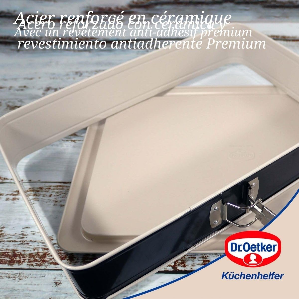 Dr. Oetker 9331050 Kuchenform, rechteckig, mit Scharnier, Springform, Lasagneform, rechteckig, Scharnierform, Stahl, Keramik, 38 x 25 x 7 cm, 2 Stück