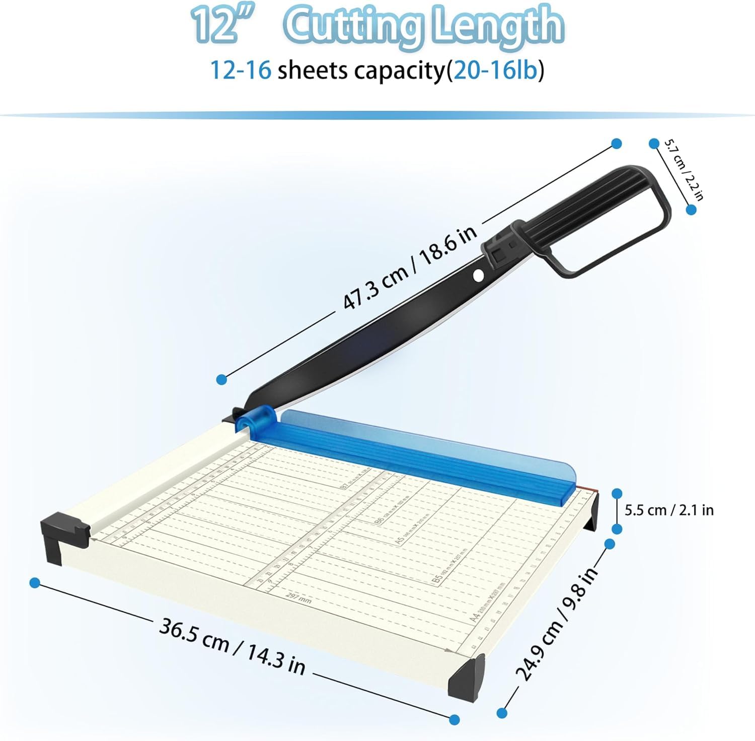 Taglierina per carta A4, 30,5 cm, in titanio, strumento per scrapbooking, tagliacarte a ghigliottina resistente, capacità 12 fogli, per taglierina, cartoncino, coupon, etichette e foto-metallo