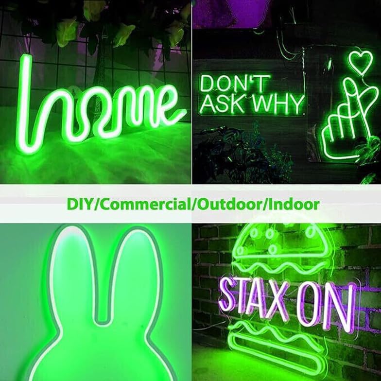 Image of V.E.S.P.A 16.4 Feet Neon LED Strip Lights, with 12V Adapter, Waterproof IP65, Silicone Flexible Rope Light for Wall Decor | DIY Name Signs | Neon Lights | 5 Meter | (Green)