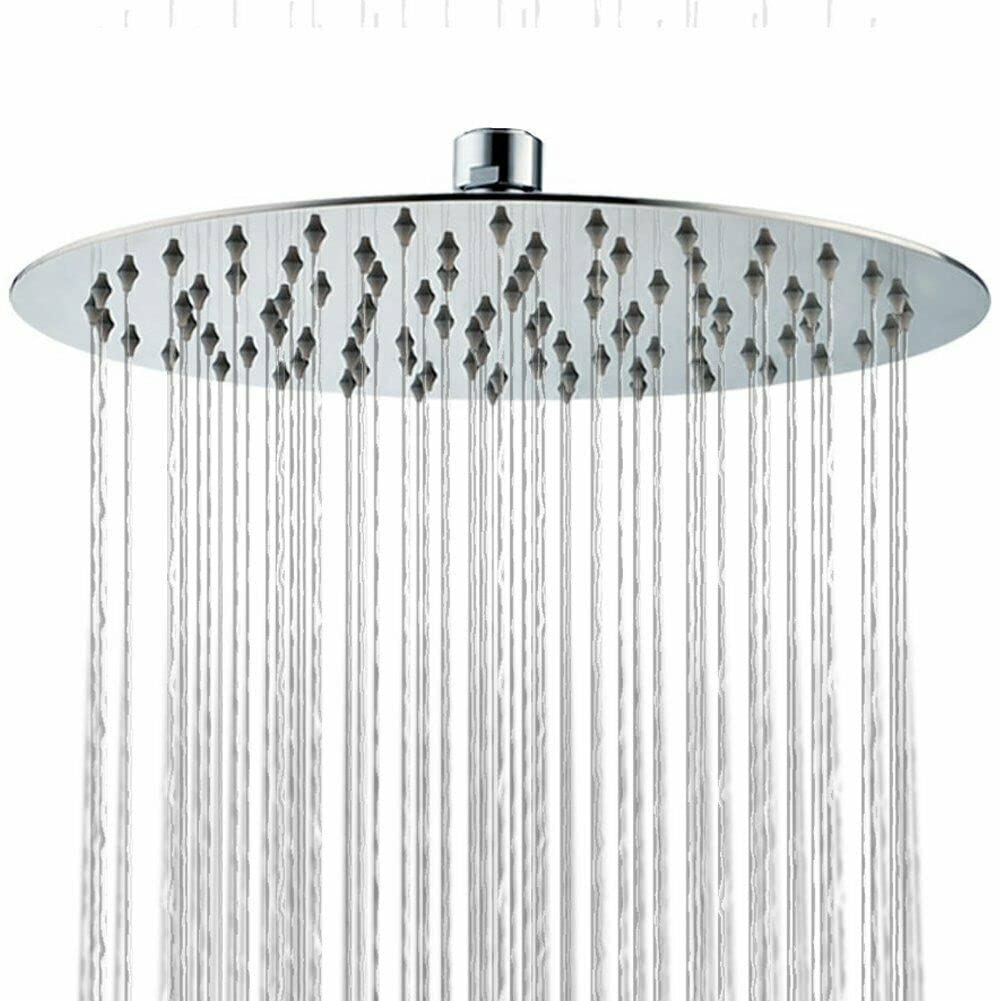 Round Shower Head Chrome Large Flat Rainfall Head Pressure 9.5'' 5060063951478