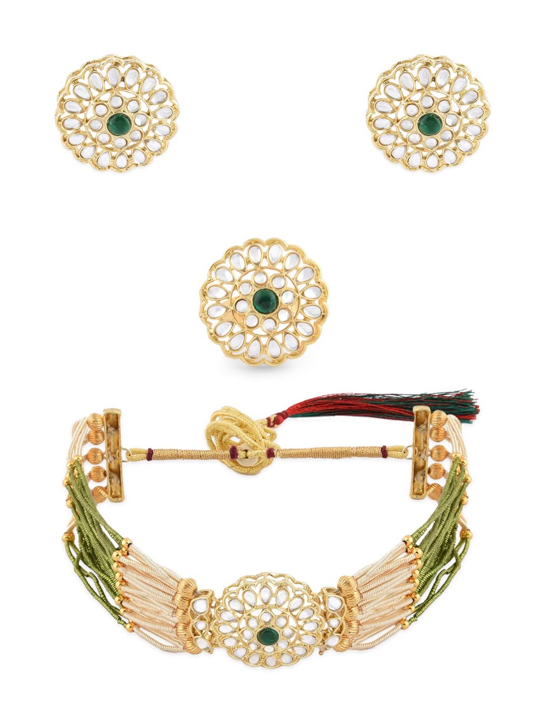 ZAVERI PEARLS Green Wedding Collection Kundan Choker Necklace Earring & Ring Set For Women-ZPFK11443 (B09MKKSWRS) Amazon Price History, Amazon Price Tracker