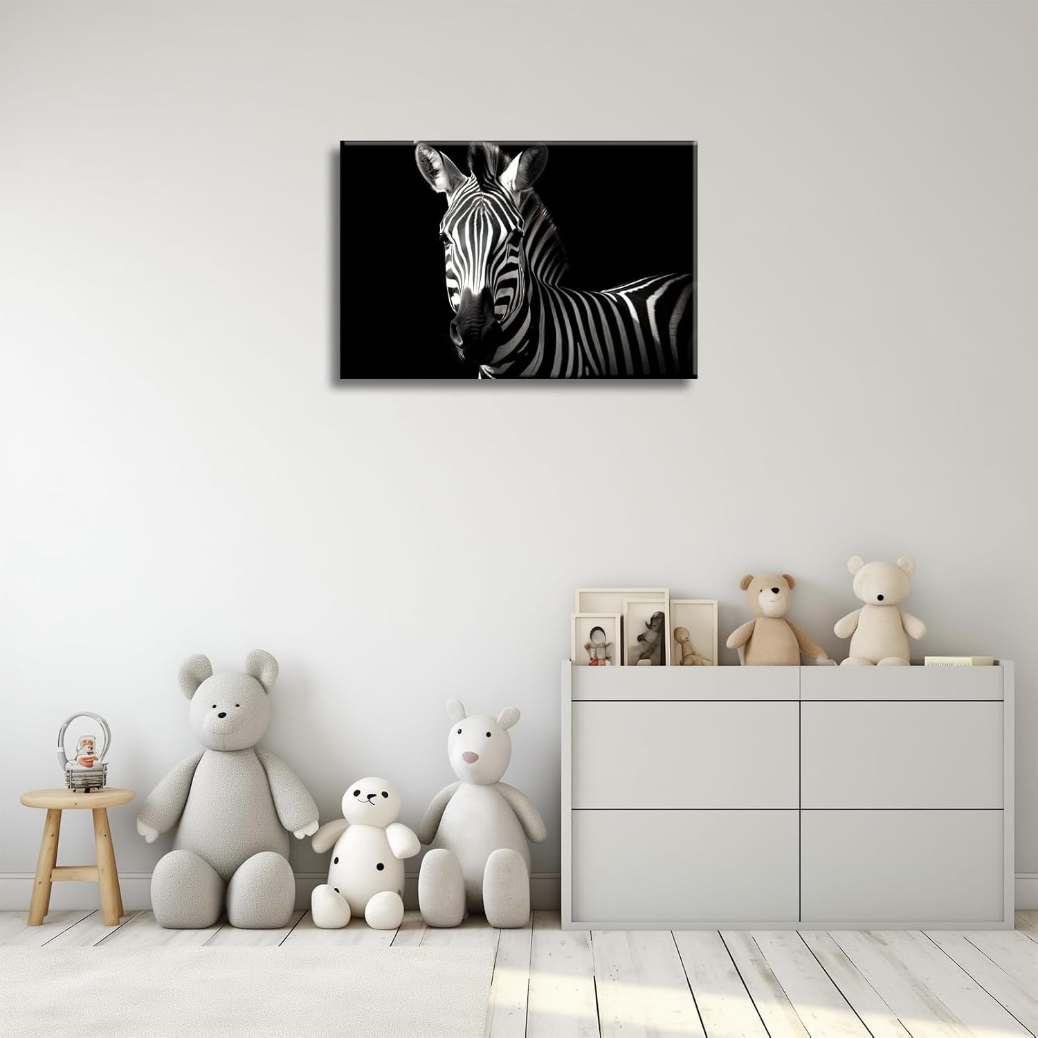 Zebra Canvas Wall Art Black White Wildlife Portrait Painting Safari Framed Decor for Living Room Bedroom Office Ready To Hang(Artwork-1,12"x18")
