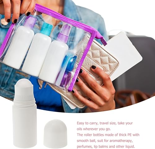 Miniatura 9 de SUPVOX 10 botellas de plástico con rodillo vacías rellenables para aceite esencial, perfume, suero, cosméticos, loción con bola de plástico de 1.7