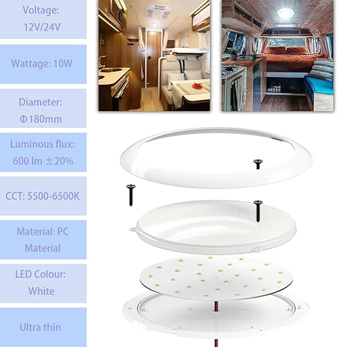 Miniatura 2 de Luces LED de 12 voltios de 7 pulgadas CC 1224 V 10 W Downlight 5500-6500K blanco brillante cúpula redonda cámper RV luces interiores de techo LED