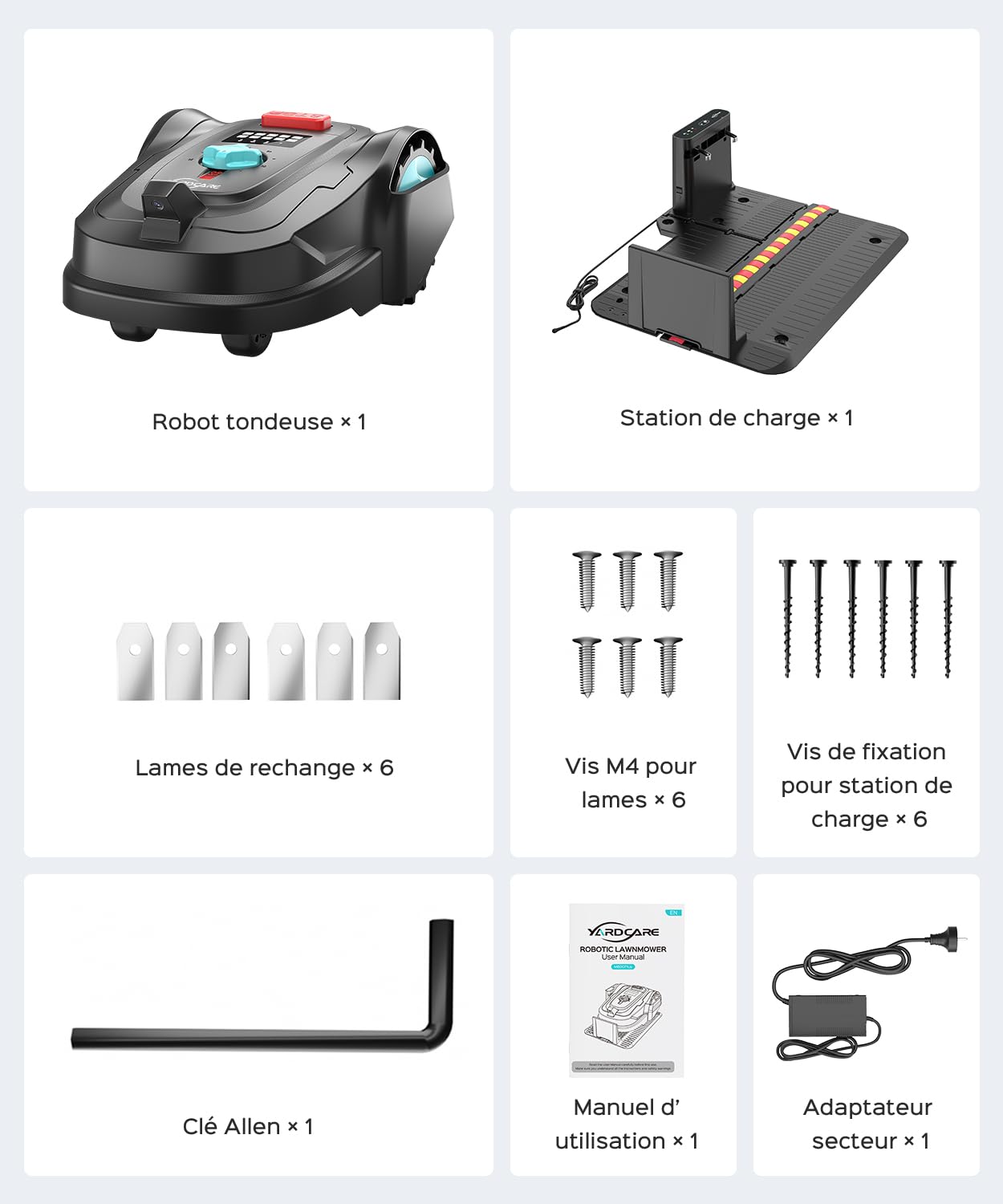 YARDCARE M800Plus Robot Tondeuse Sans Fil Périphérique,jusqu'à 800 m²,Positionnement GPS +Vision, Tondeuse Robot Sans Câble,Mode de Tonte en U,Contrôle Via App,Recharge Automatique,Détection Obstacles