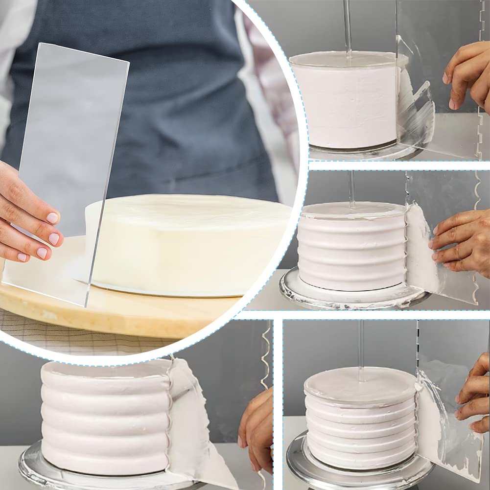 Rascador para tartas, peine para repostería, herramienta para hornear, herramientas de cocina, raspador de pasteles, más suave en 13 patrones para diferentes formas de bordes de tartas, transparente