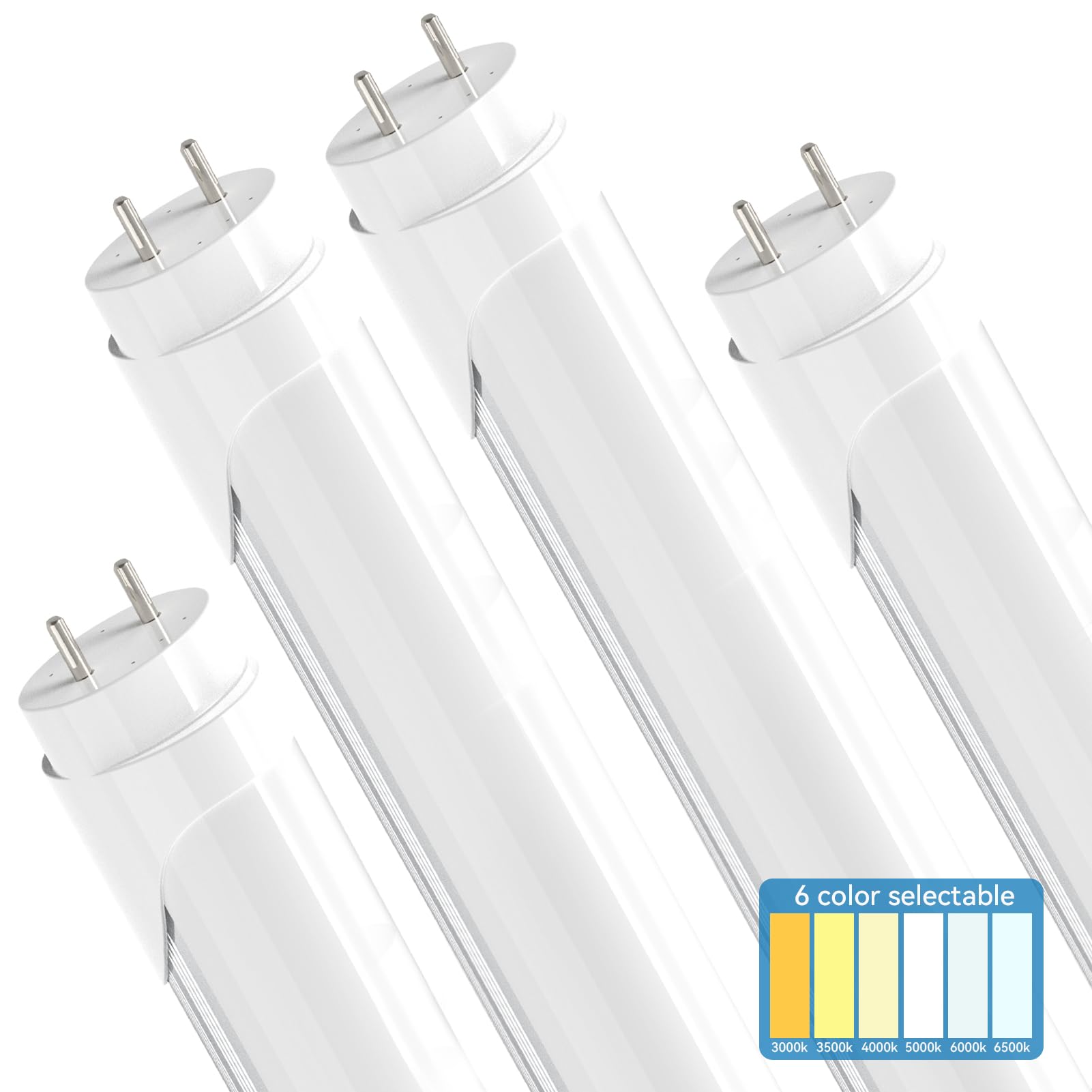 JESLED T8 LED 4FT Tube Lights, Type A+B, 24W, 3200LM, 6 Colors 3000K | 3500K | 4000K | 5000K | 6000K | 6500K, Plug and Play or Ballast Bypass, LED Bulbs 4 Foot Replacement, Dual-Ended, Frosted, 4 Pack