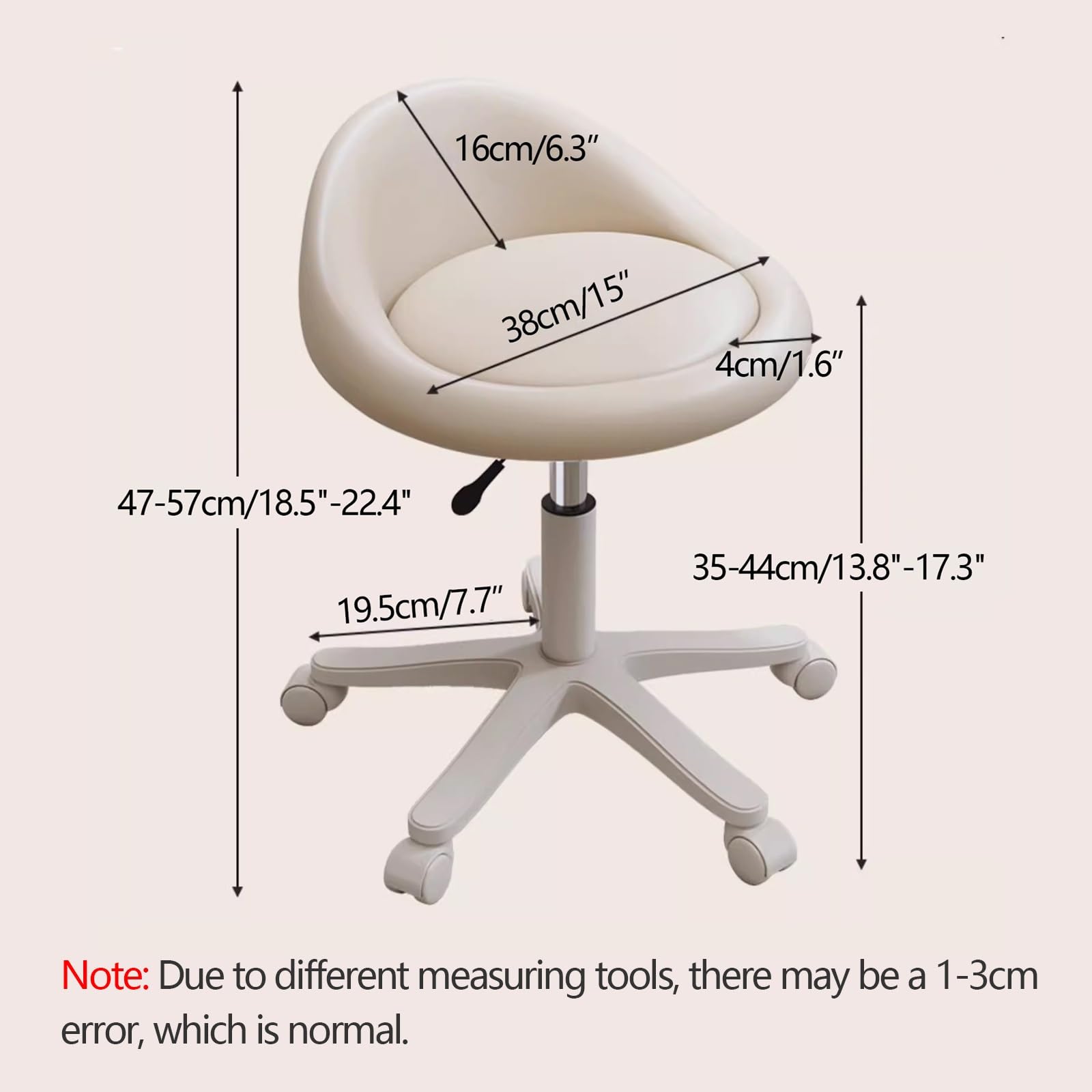 Sgabello Ergonomico Estetista Sgabello Girevole Altezza Regolabile da 35 a 44 cm, Sgabello per Toeletta Trucco con Schienale, Vari Colori Disponibili(White)
