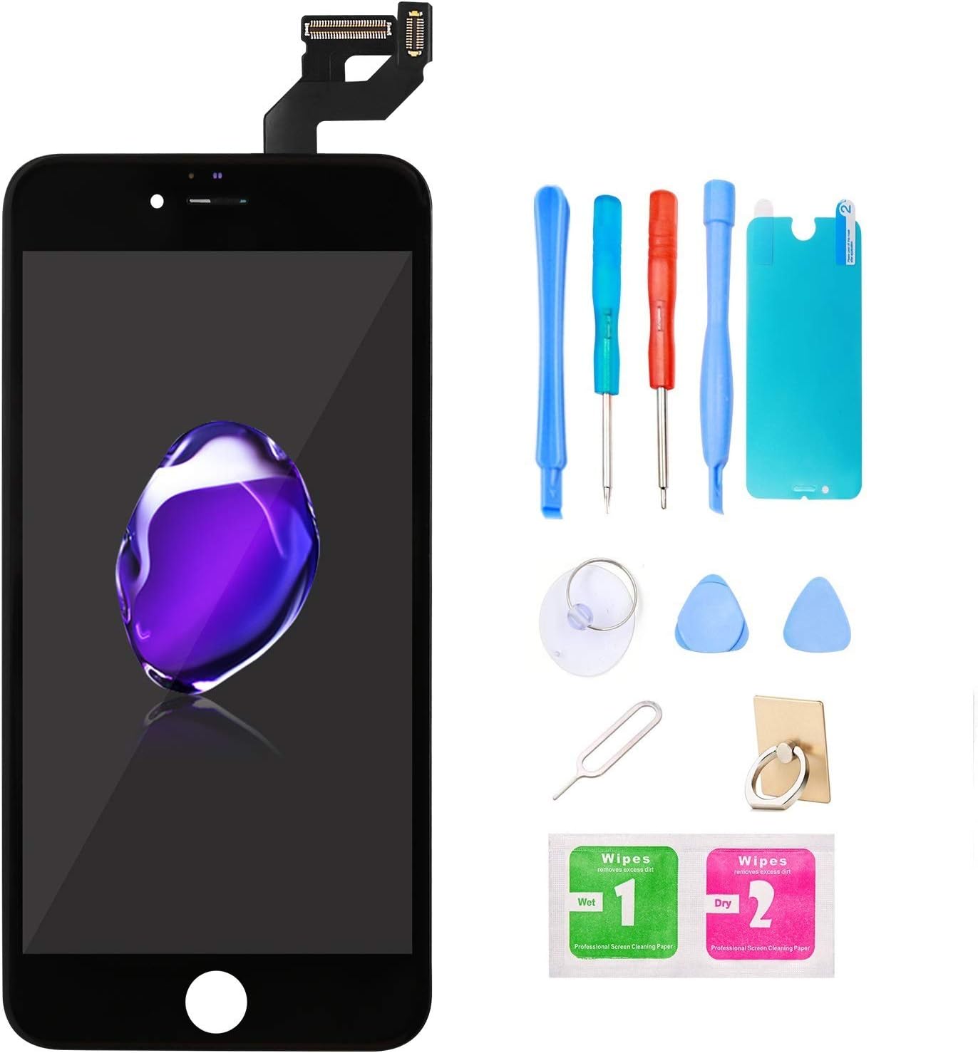 For iPhone 6S Plus Screen Replacement LCD Display Touch Screen Digitizer Frame Assembly Full Set with Free Tools(Black 5.5 inch)