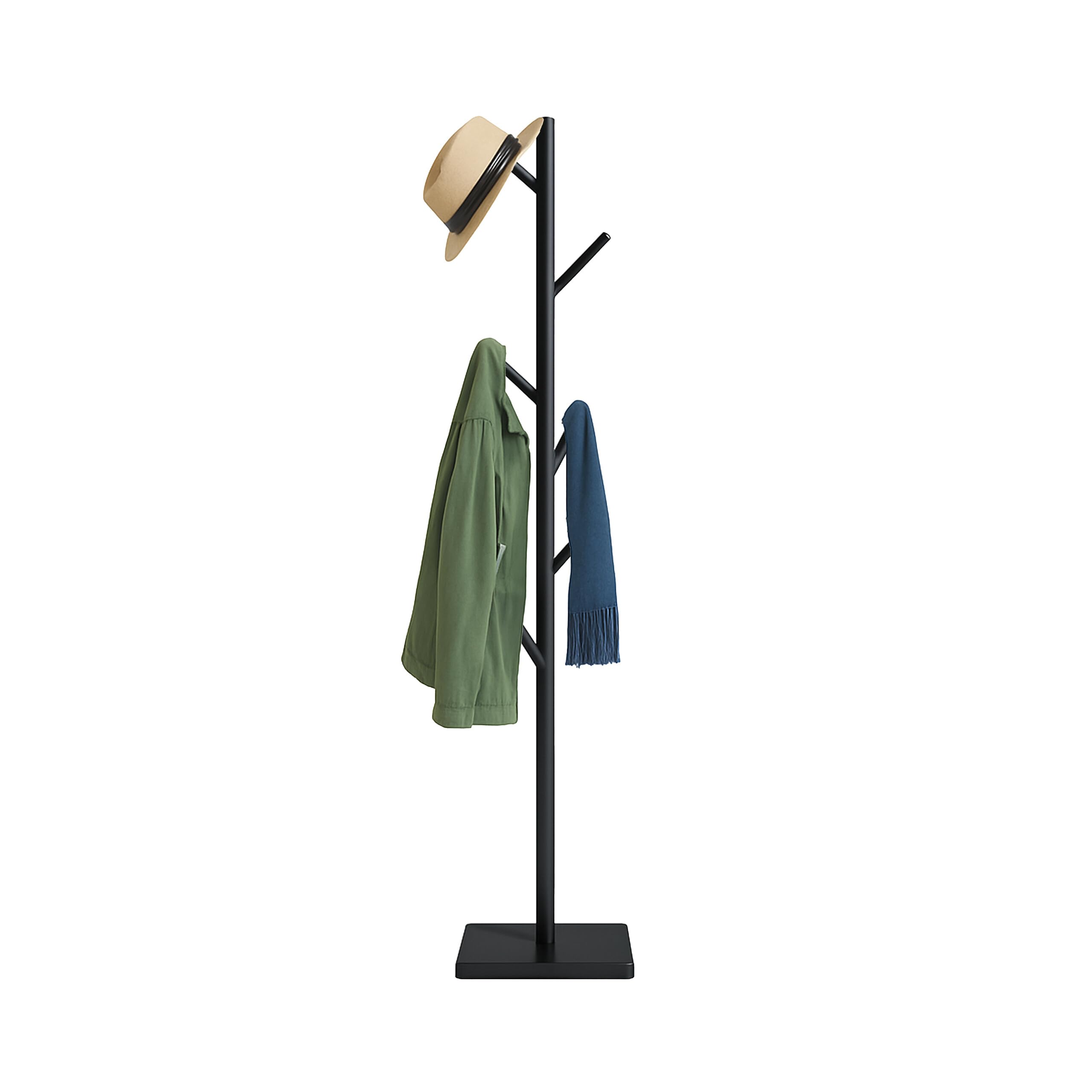 Relaxdays Appendiabiti a Forma di Albero, 8 Ganci Appendi Abiti, Attaccapanni HLP: 177x30x30 cm, in Legno e MDF, Nero