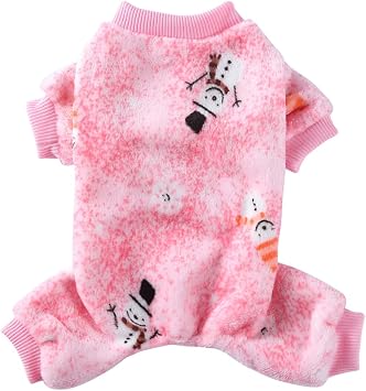 XIAOYU Christmas Pet Clothes Snowflake Pattern Warm Dog Pajamas Cat Jumpsuits Puppy Apparel, Pink, S