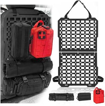 Rigid MOLLE Seat Back Organizer with 3 Tactical Pouch - Heavy-Duty MOLLE Panel for Truck, SUV & Car Interior Storage, Universal Tactical Seat Organizer for Overlanding & Off-Road