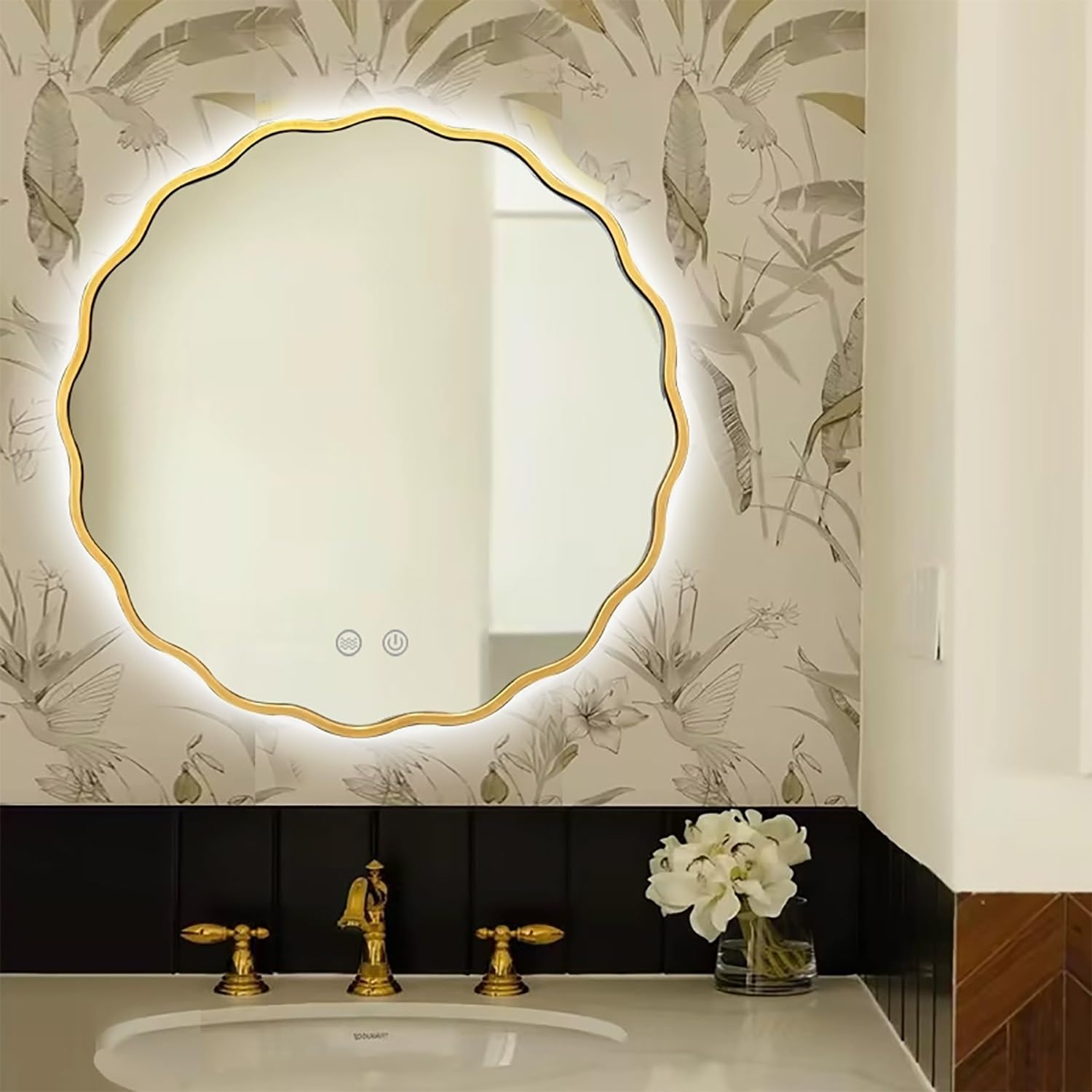 FGXHHS Backlit Wall Mirror with Anti-Fog and Dimmable Lighting for Living Room Entryway