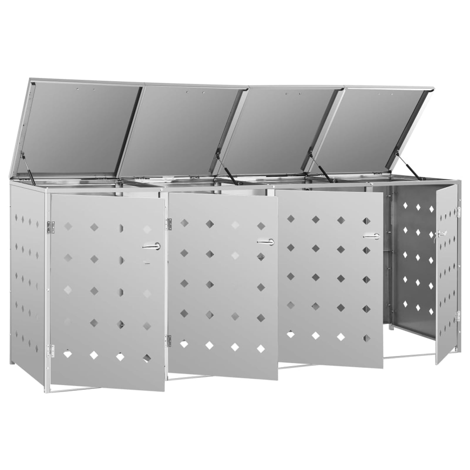 Homgoday Edelstahl Mülltonnenbox für 4x240L - Silber - 276x77,5x115cm - Gartenabfallbehälter mit Lüftung und Schloss Mülleimerschrank Model145382