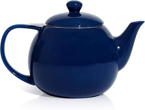 Sweese 221.103 Tetera de porcelana con infusor de acero inoxidable, tetera de hojas florecientes y sueltas, 27 onzas, azul marino
