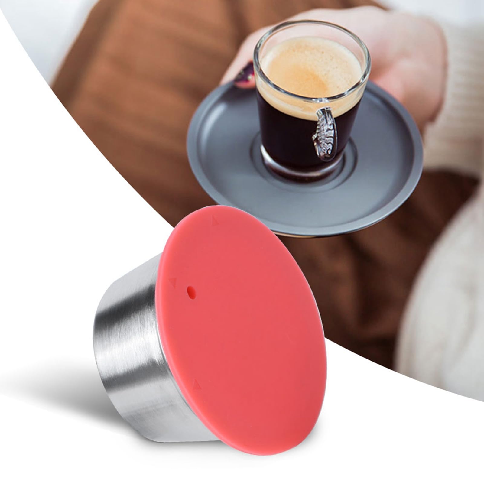 Taza de Cápsulas de café Recargables, Cápsulas de café Recargables de Acero Inoxidable, Filtro de Taza con Tapa de Silicona, Apto para Color (rojo)
