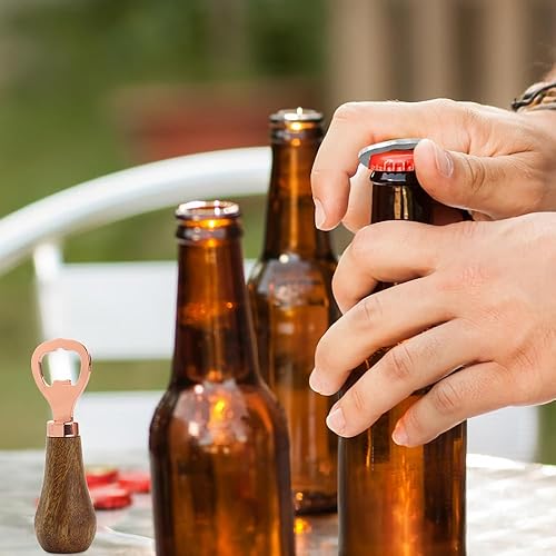 Miniatura 4 de Paquete de 2 abridores de botellas de madera con mango de nogal, abridor de botellas de bebidas con mango de madera para amantes de la cerveza para