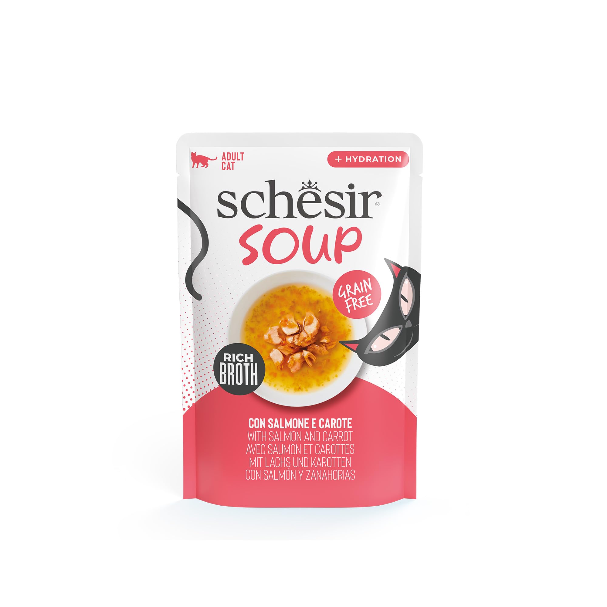 Schesir, Soup with Salmon Fillets and Carrots, Complementary Wet Cibo for Cats, in Bags, Original Recipe, 100% Natural, 12 x 40 g