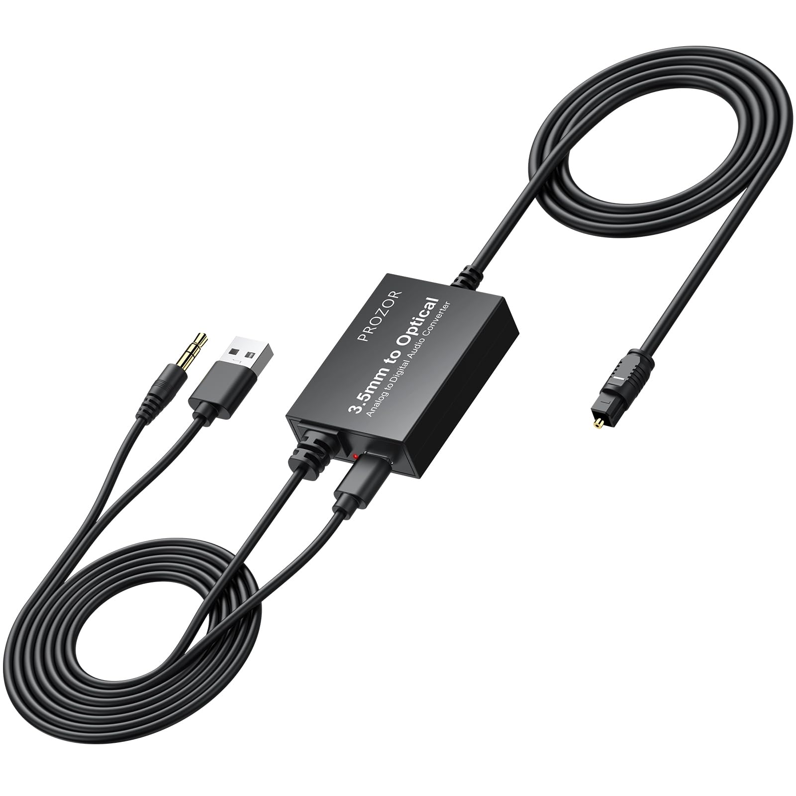 PROZOR Analog to Digital Audio Converter - 3.5mm to Optical Converter Cable Analogue 3.5mm Signals Into Toslink SPDIF Optical Digital Signals (No Support for Optical to 3.5mm)