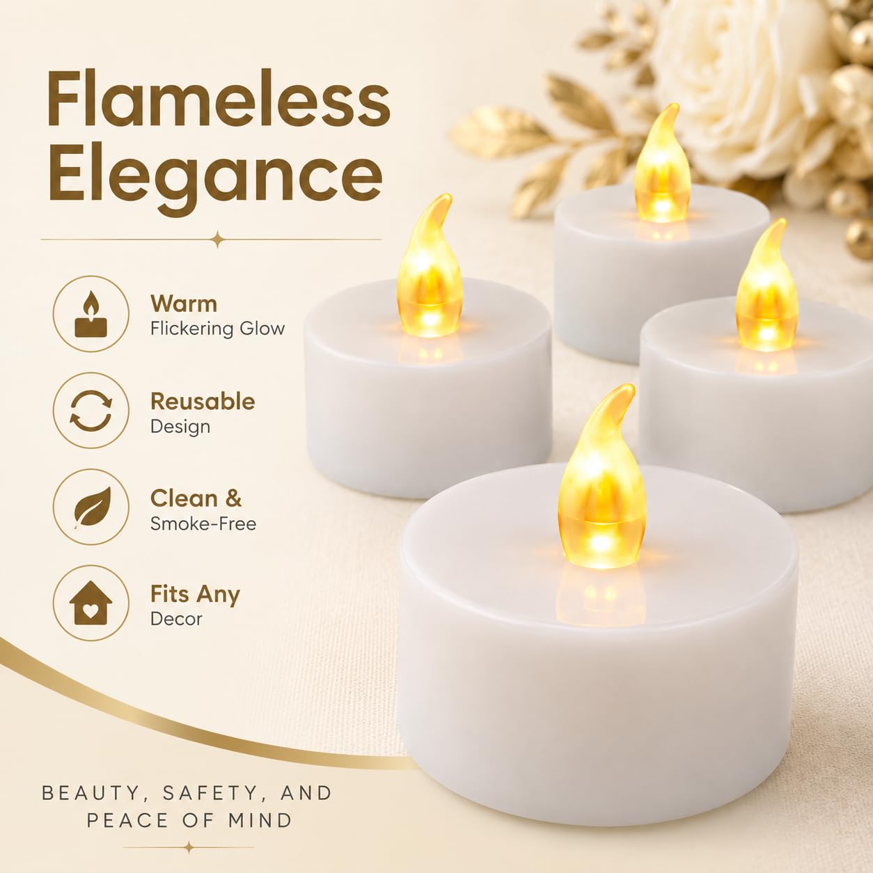LED Tealight Candles, 24 Packs Battery Operated Flameless Tealight Candles, Fake Electric Candle for Seasonal and Festival Celebrations 100+ Hours of Electric Light (24) 1