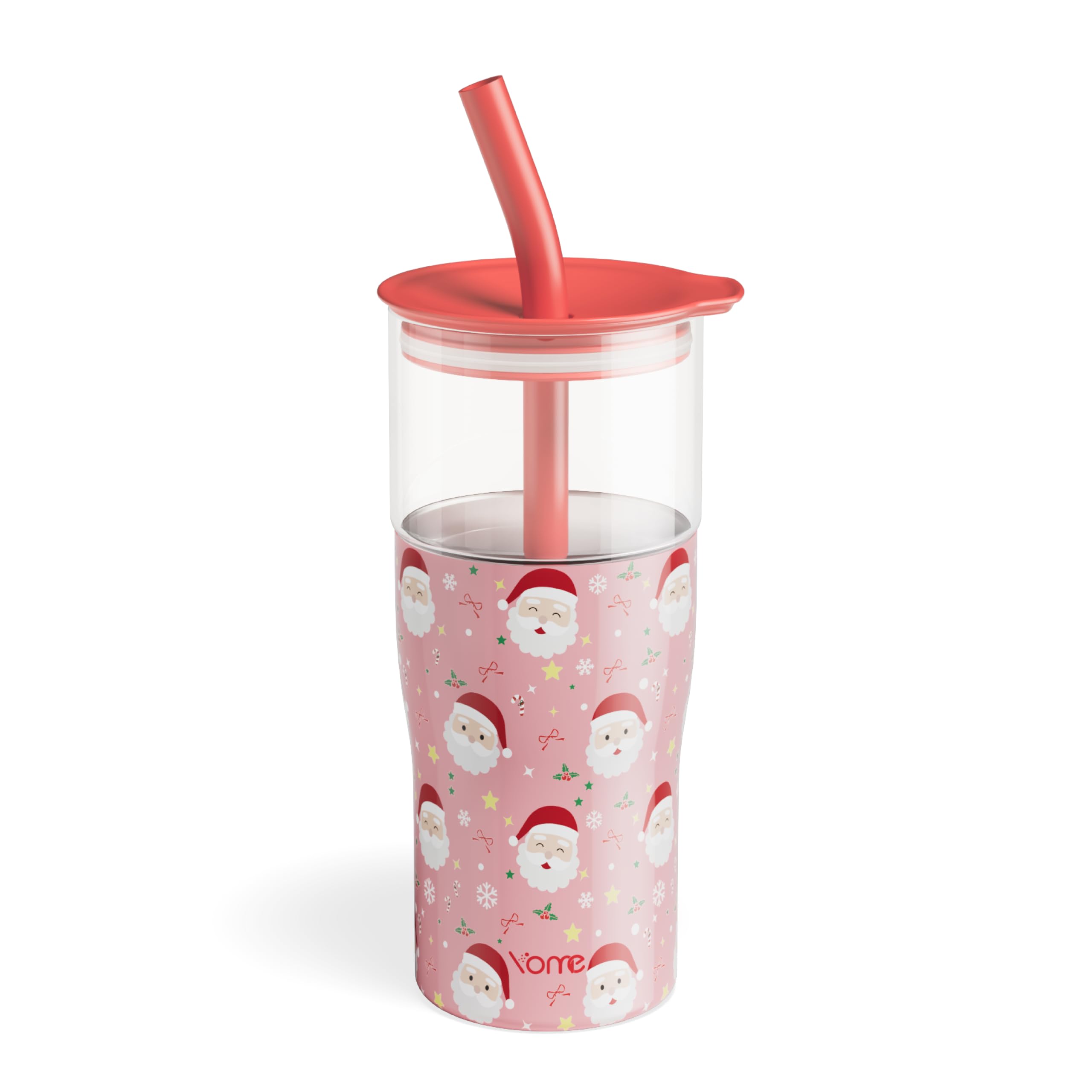 YOME 20oz Christmas Insulated Glass Tumbler with Lid &amp; Straw for Women Gift | Stainless Steel Iced Coffee Cup | Keep Drinks Cold |Cupholder Friendly |Ideal for Iced Coffee, Smoothies &amp; Boba| Gift