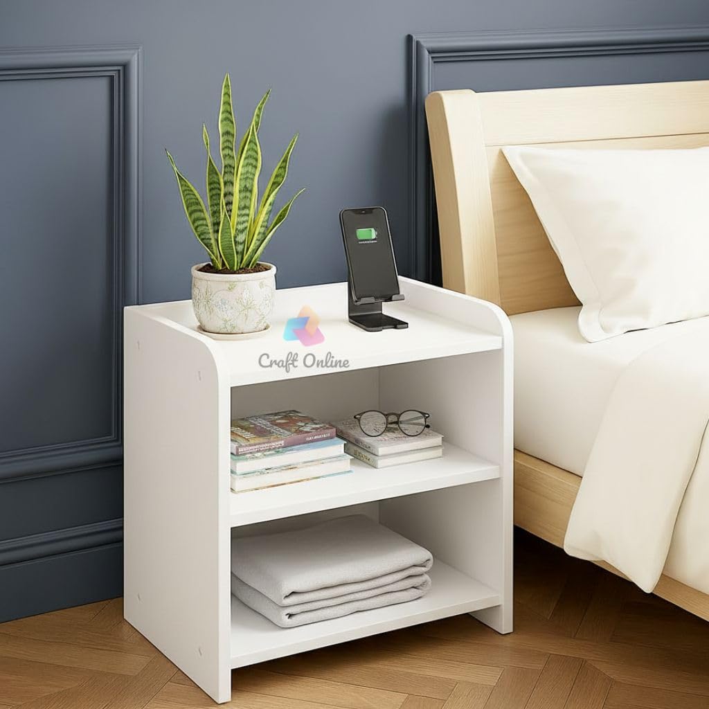 Living Room Nightstand, Decorative End Table for Living Room Bedroom, Bedside Table. (White)-image-20