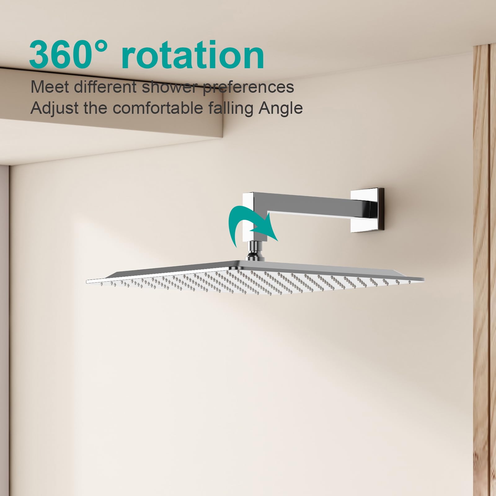 Pommeau de douche carré de 40,6 cm, pommeau de douche carré en acier inoxydable à haut débit, design haute pression même à faible débit d'eau