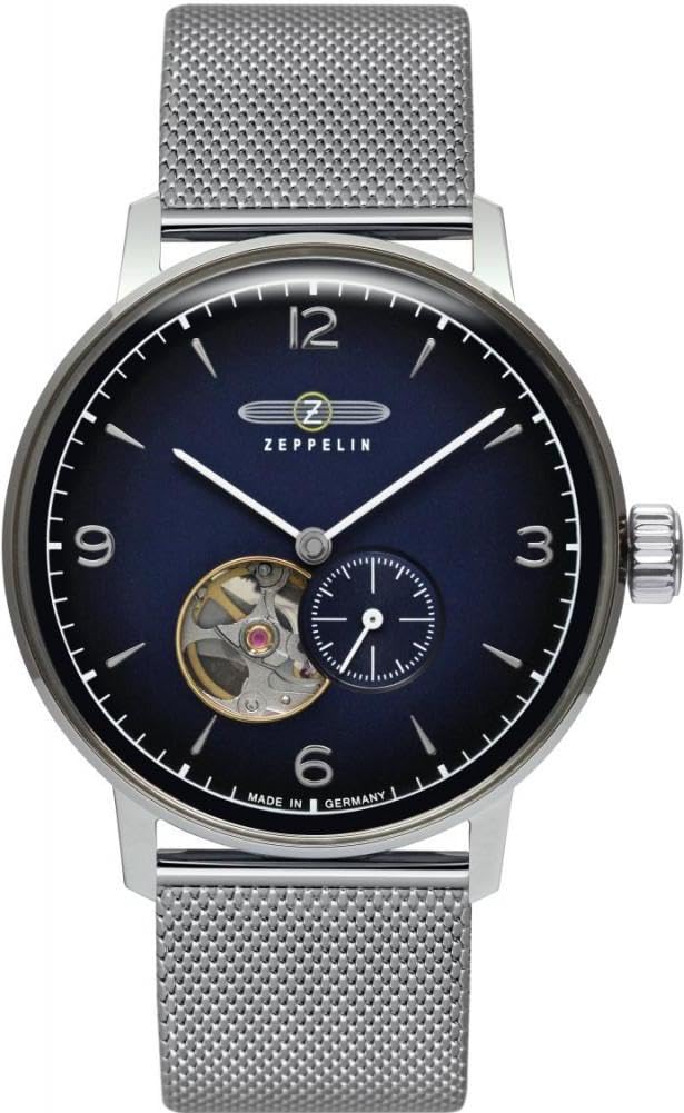 Stainless Steel Lz 129 Hindenburg Small Seconds, Open Balance Wheel Analog Dial Color Blue Men's Watch - 8066M3_N