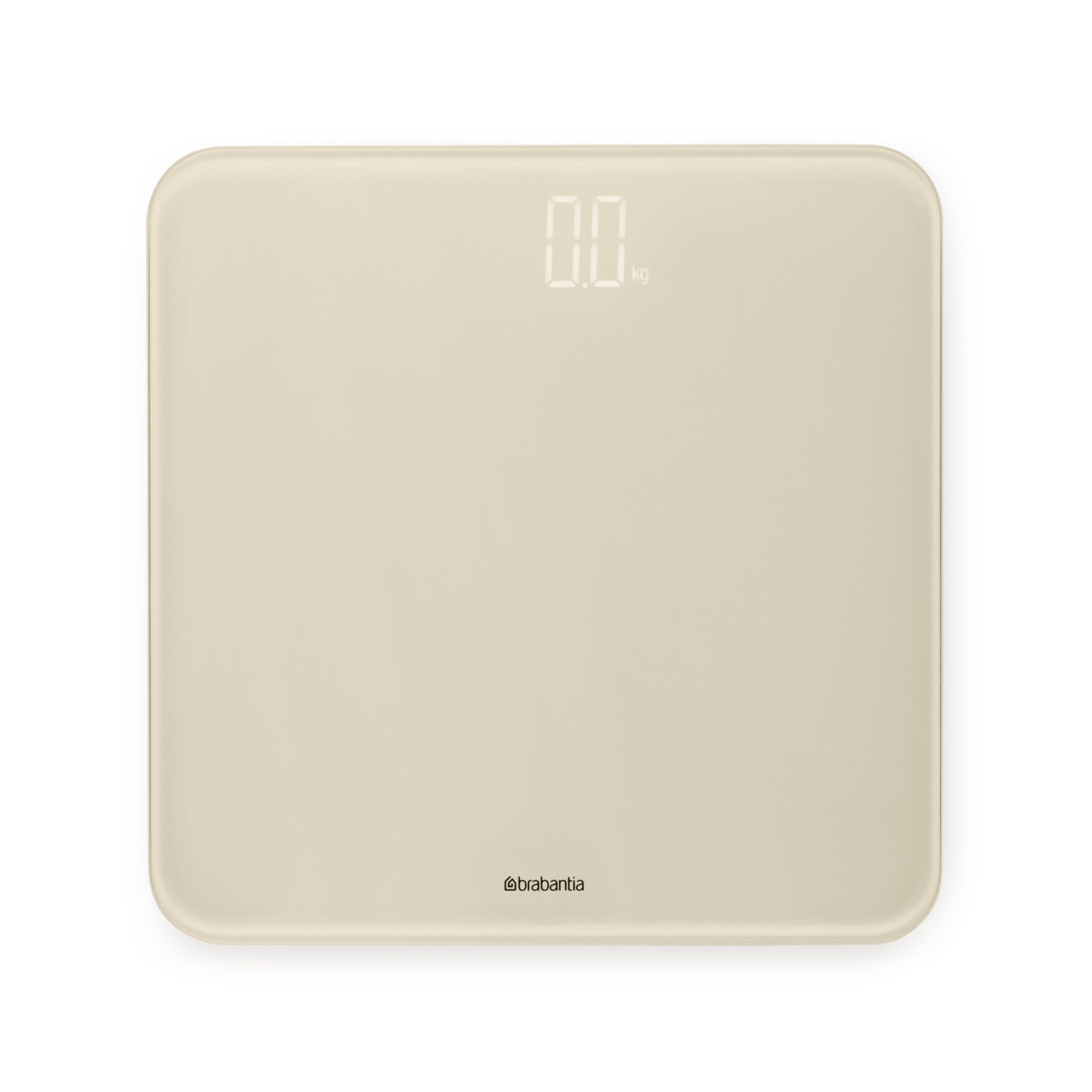Brabantia - ReNew Bilancia Pesapersone Digitale - Bilancia con Piano in Vetro Portata 180 kg - Piedini Morbidi Antiscivolo - 4x Batterie AAA Incluse - Soft Beige - 30 x 30 cm
