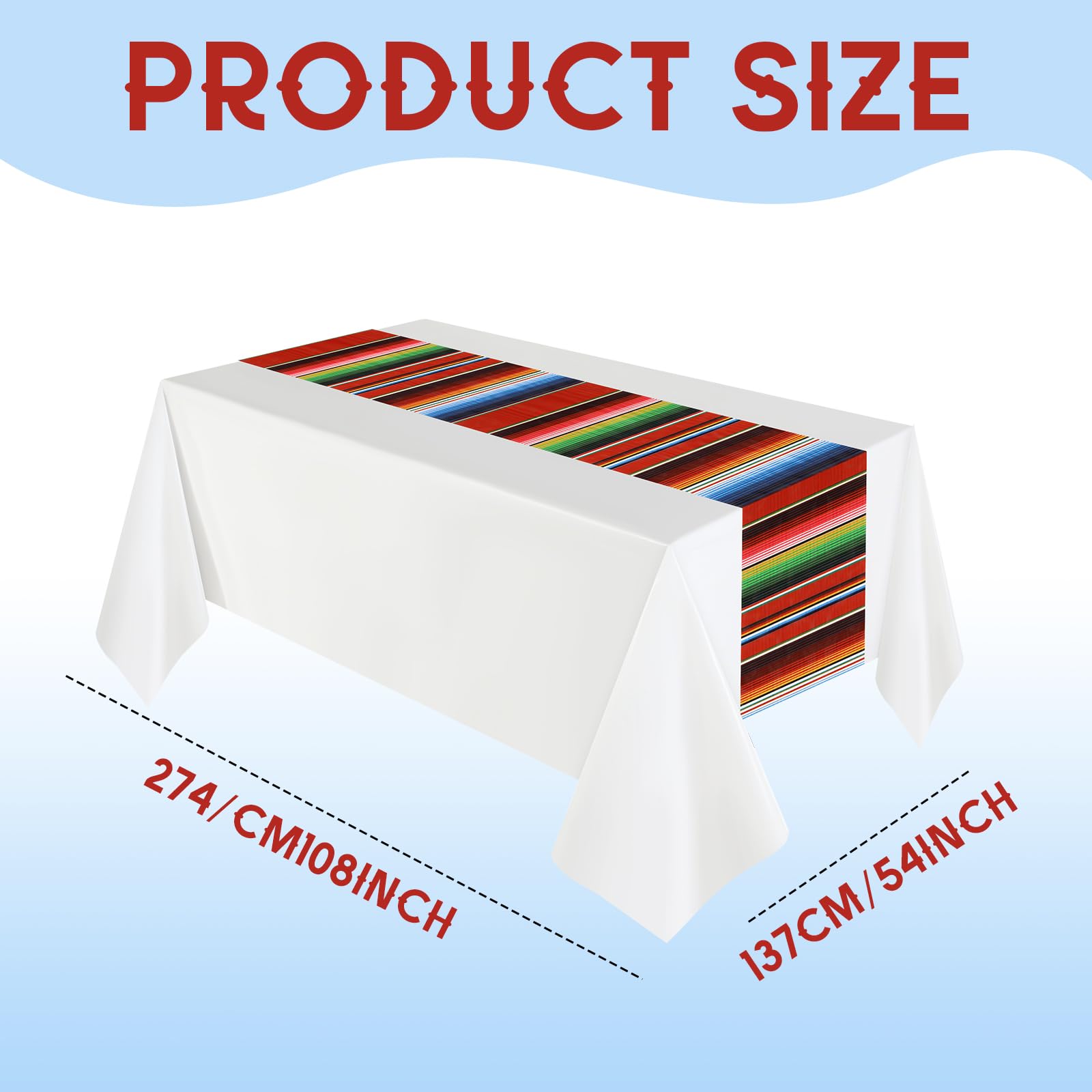 Hosuly Mexican Fiesta Tablecloth Set - 54x108 Inch Plastic Striped Party Table Covers, 10 Pack, White Background - View #12