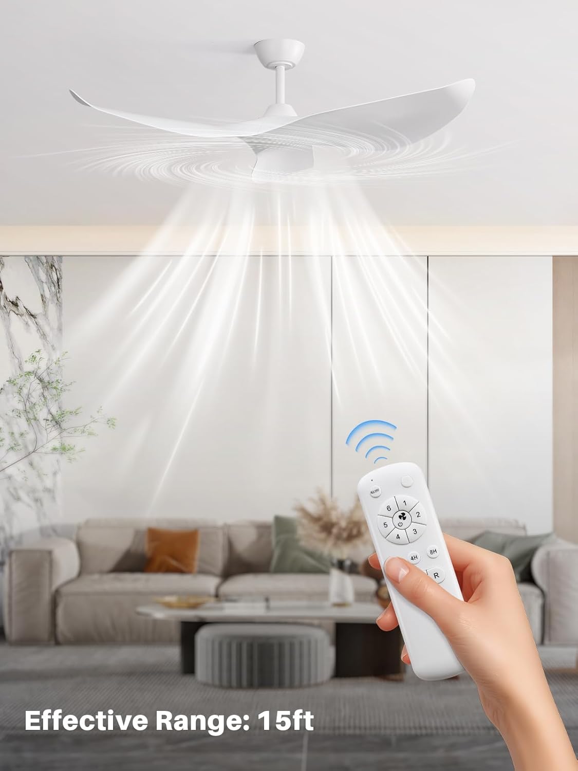 Sofucor Ceiling Fan no Light, Modern Ceiling Fan with Remote for Indoor Farmhouse Bedroom Living Room Outdoor Patio Porch, Reversible DC Motor, Noiseless (White, 38"-Remote Control)