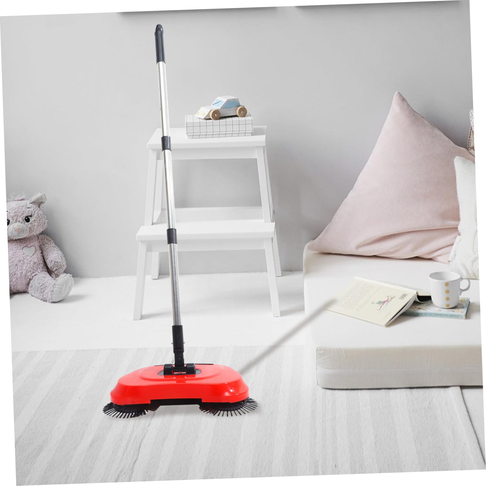 Mobestech Escoba Barredora Manual De Empuje Barredora De Piso Recogedor Fregona Giratoria Mango Ajustable Adecuado para Suelos Duros