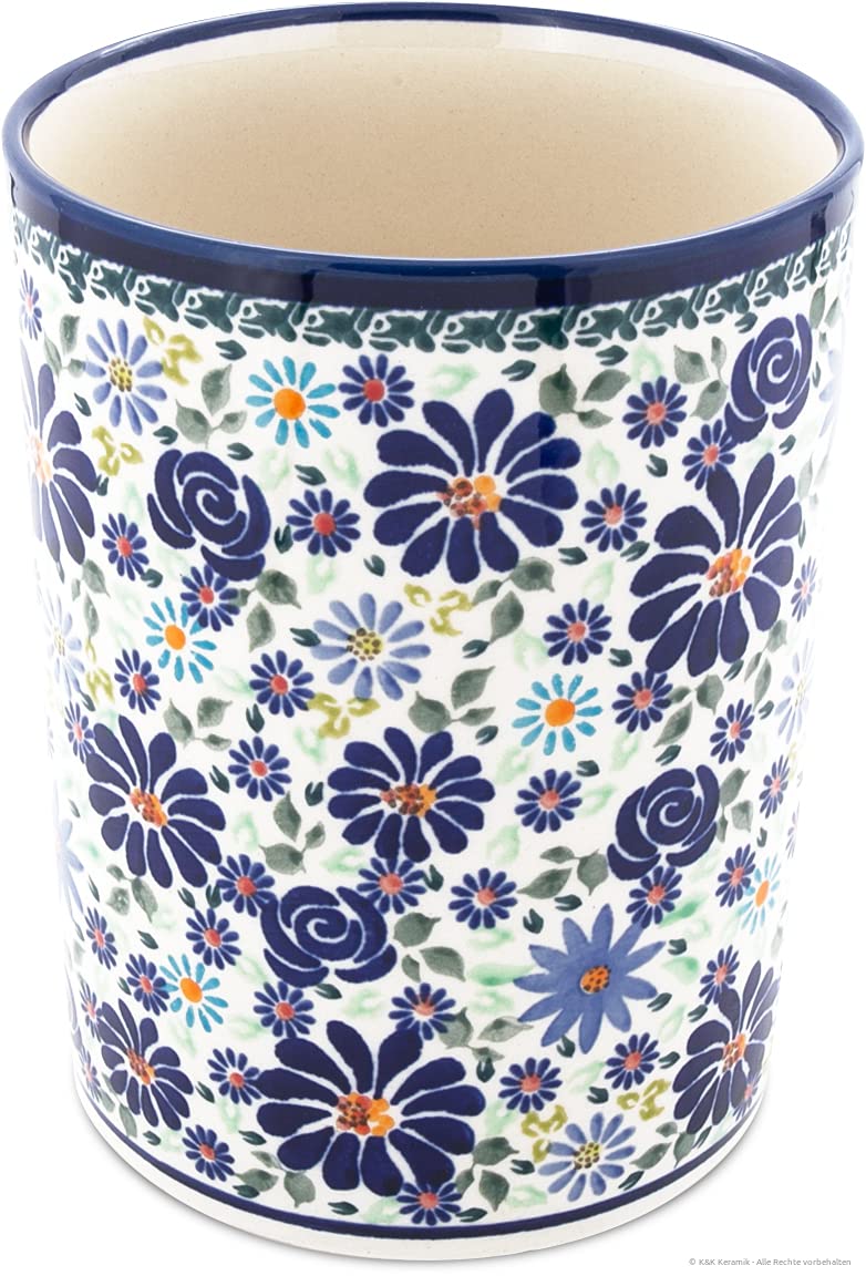 Bunzlauer Keramik Blumenvase, Ø13.8 cm, H=17.6 cm, Dekor DU126