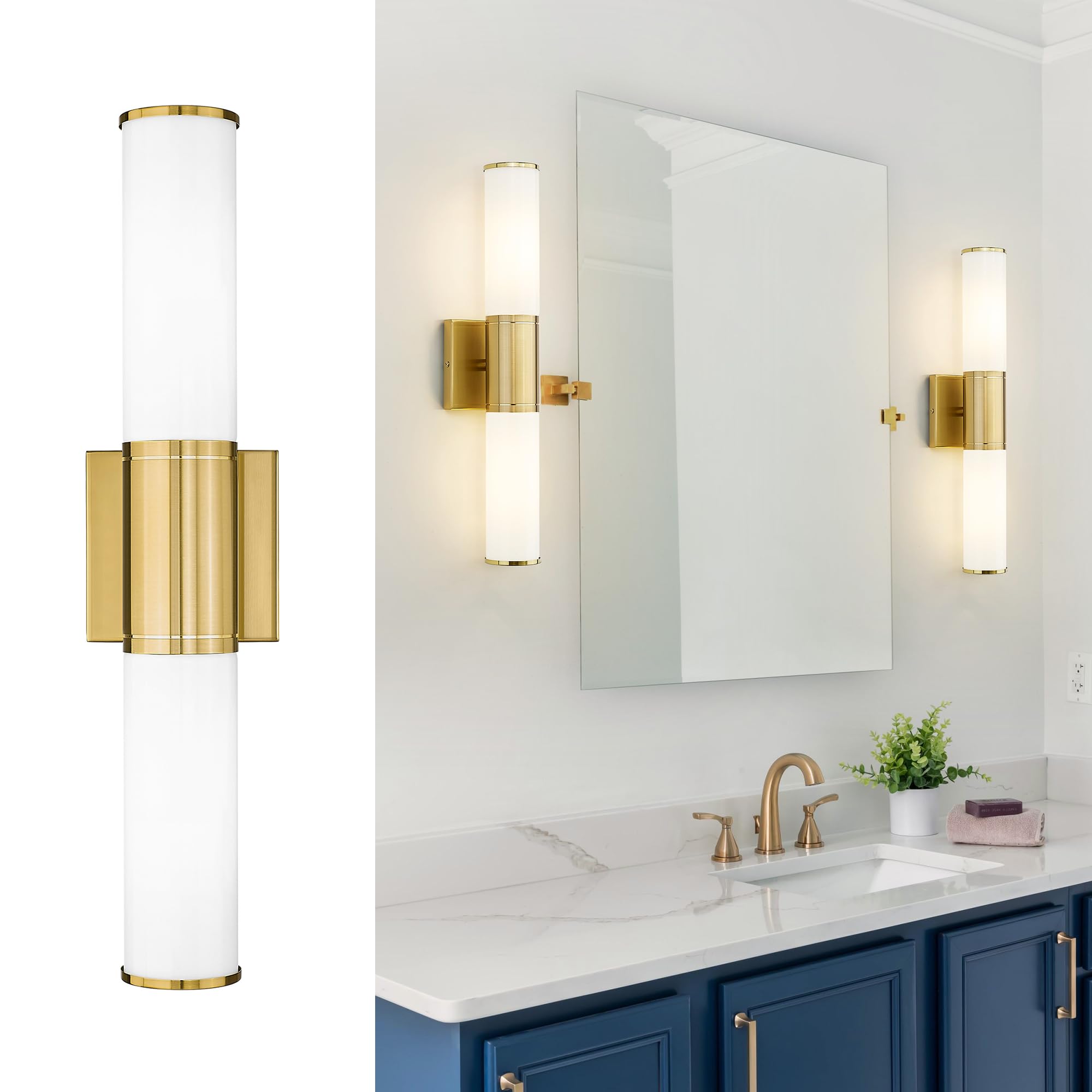 Bathroom Vanity Light Brushed Gold 3-Light Fixture With Milky