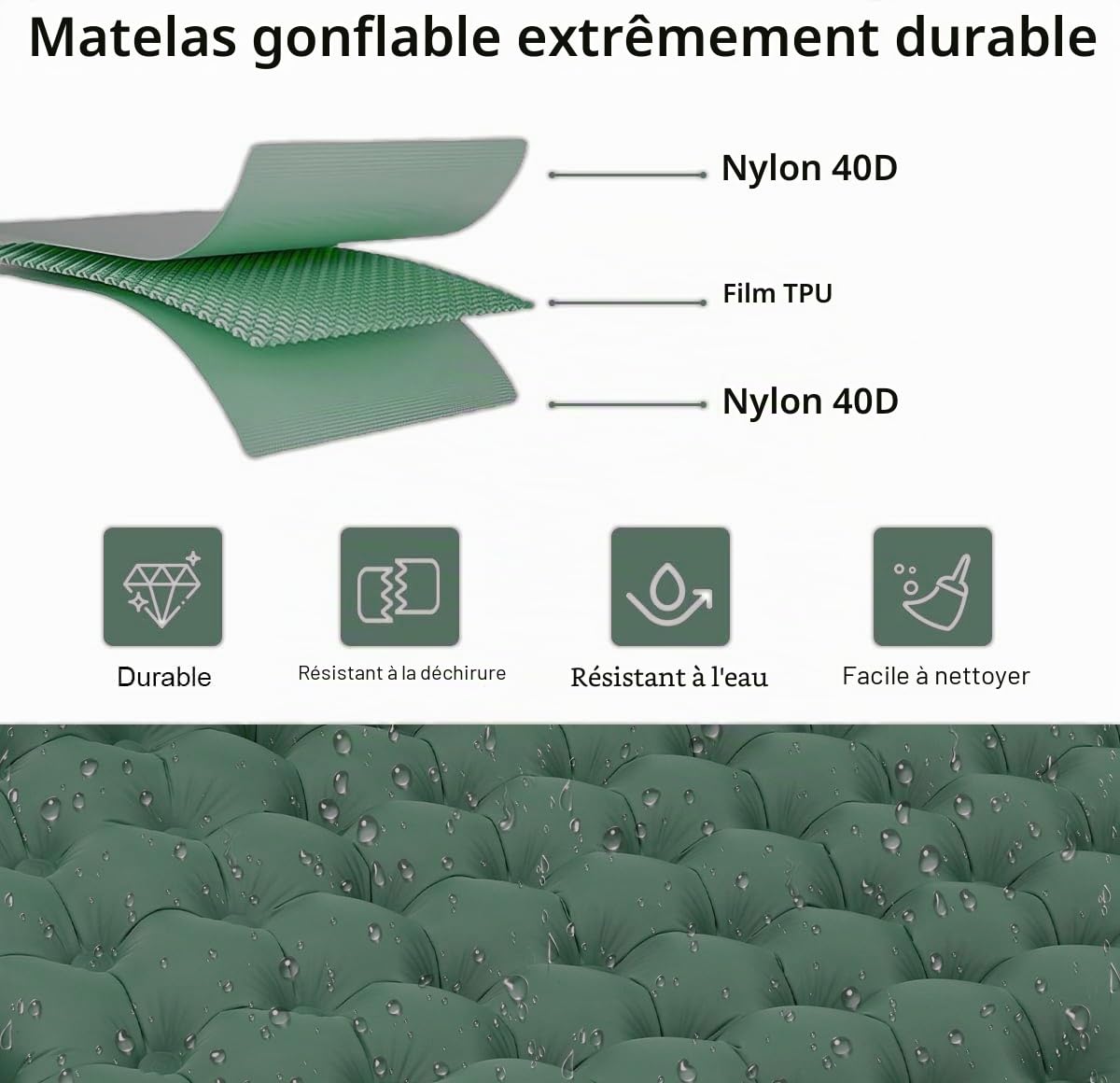 Matelas de Camping Matelas autogonflant ultraléger avec Oreiller et Pompe à Pied intégrée Matelas de Camping Gonflable Portable et Compact pour Le Trekking en Plein Air