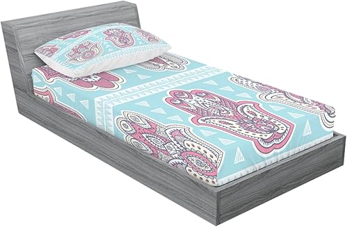 Miniatura 216 de Ambesonne Juego de sábanas bajeras y fundas de almohada con diseño de gato durmiendo en luna creciente, estrellas, sueños nocturnos, juego de ropa