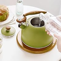 Vista 7 de Hervidor de té silbante de 2.5 L, hervidor de té de acero inoxidable, hervidor automático de agua hirviendo con asa, tetera para leche, té, café