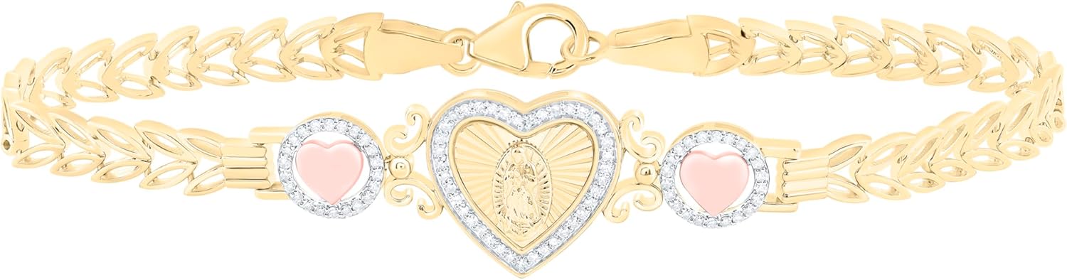 Jewels By Lux 10K Yellow & Rose Gold 1/3Cttw Natural Diamond Nk Fashion Heart Bracelet (7 Inch)