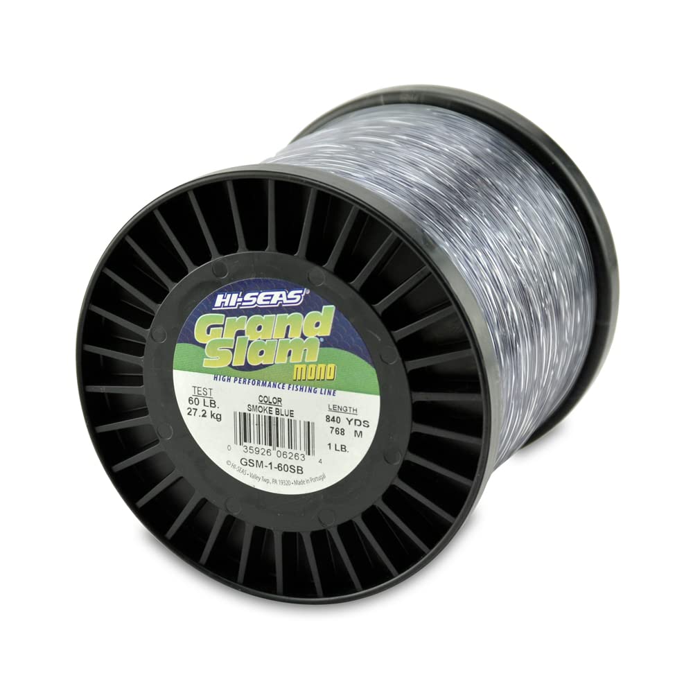 HI-SEAS Grand Slam Monofilament Fishing Line - Strong & Abrasion Resistant in Clear, Pink, Green, Smoke Blue, Fluorescent Yellow Freshwater & Saltwater - 1 lb Spool