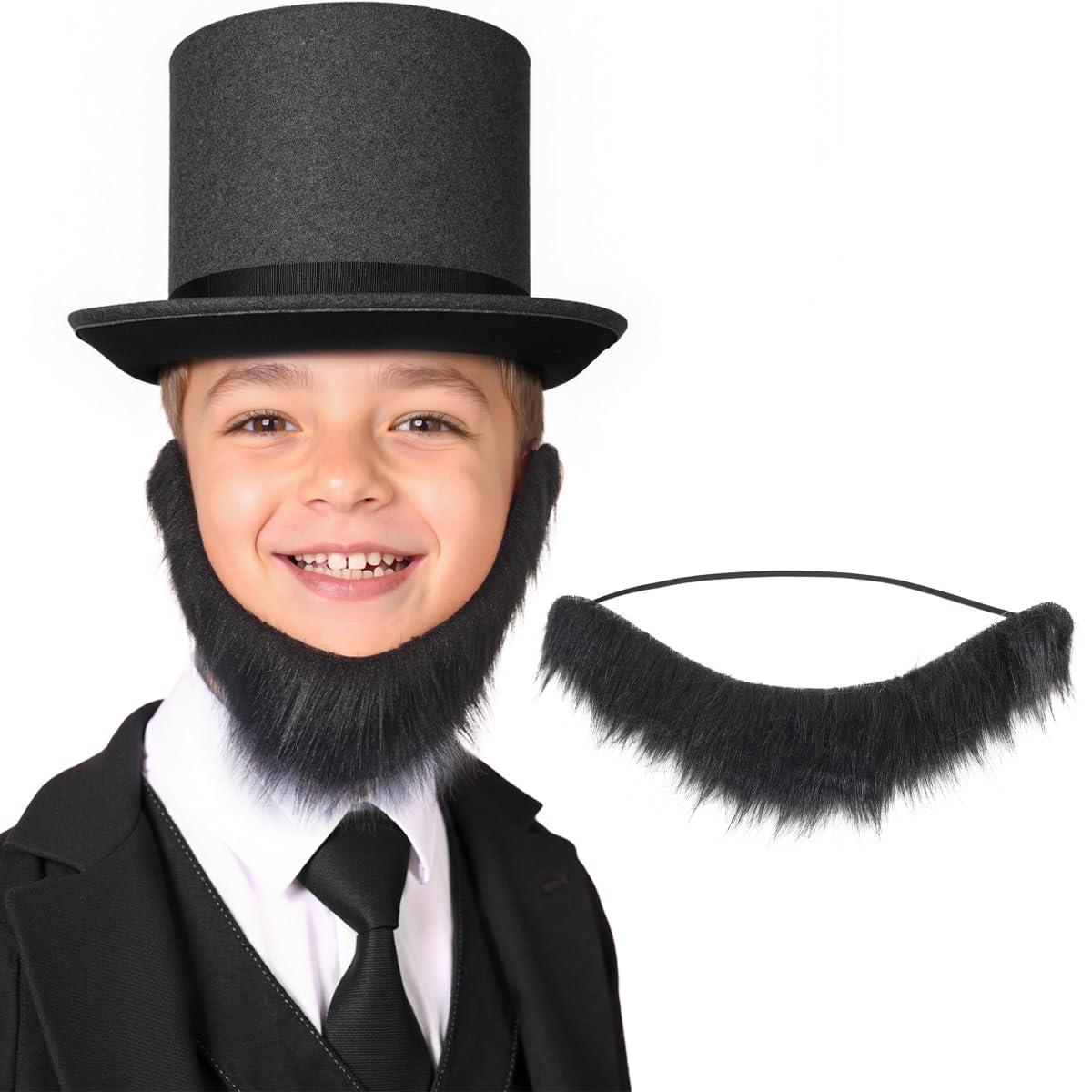 Honcloud Straight Fake Beard Costume Easy to Wear Suitable for Halloween Parties, Dark Black, One Size