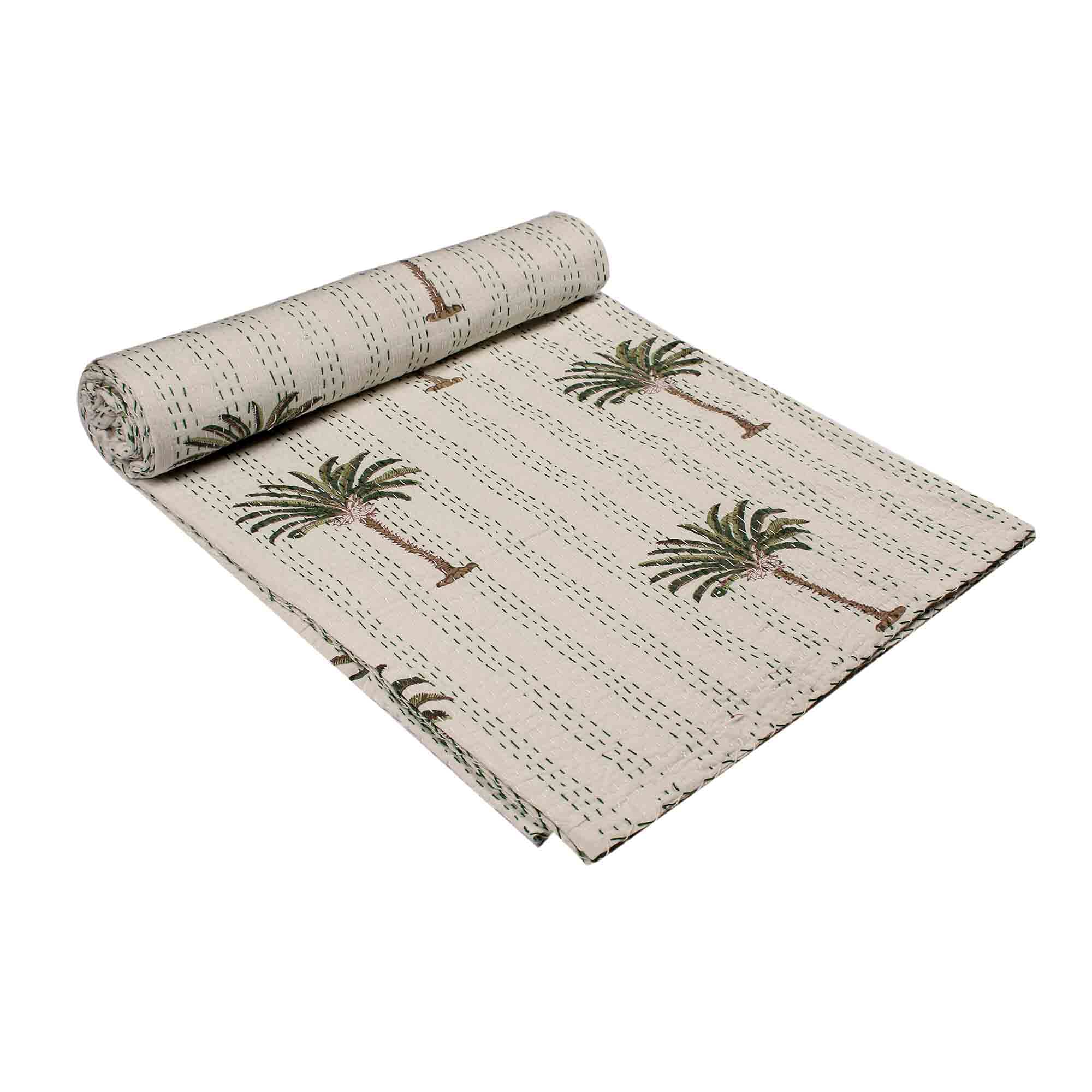 Edredón de algodón Kantha hindú hecho a mano, colcha fina y manta ligera multiusos para cama