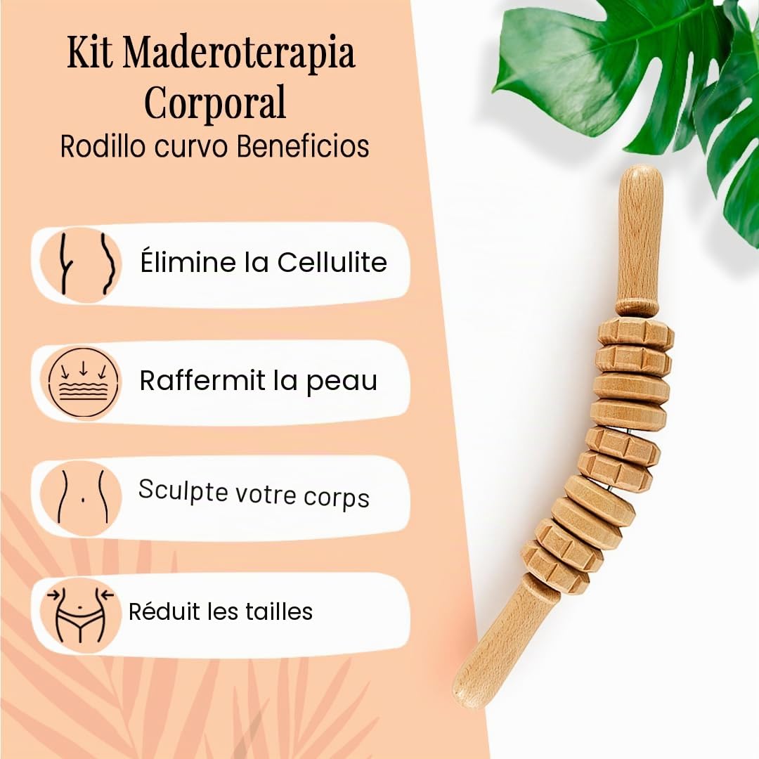Kit Thérapie Bois Anti-Cellulite | Thérapie par Le Bois avec Cours sur DVD | Kit composé de 6 éléments en Bois de pin et Lotus Naturel | Designs exclusifs Aesthetic Wood Therapy Espagne