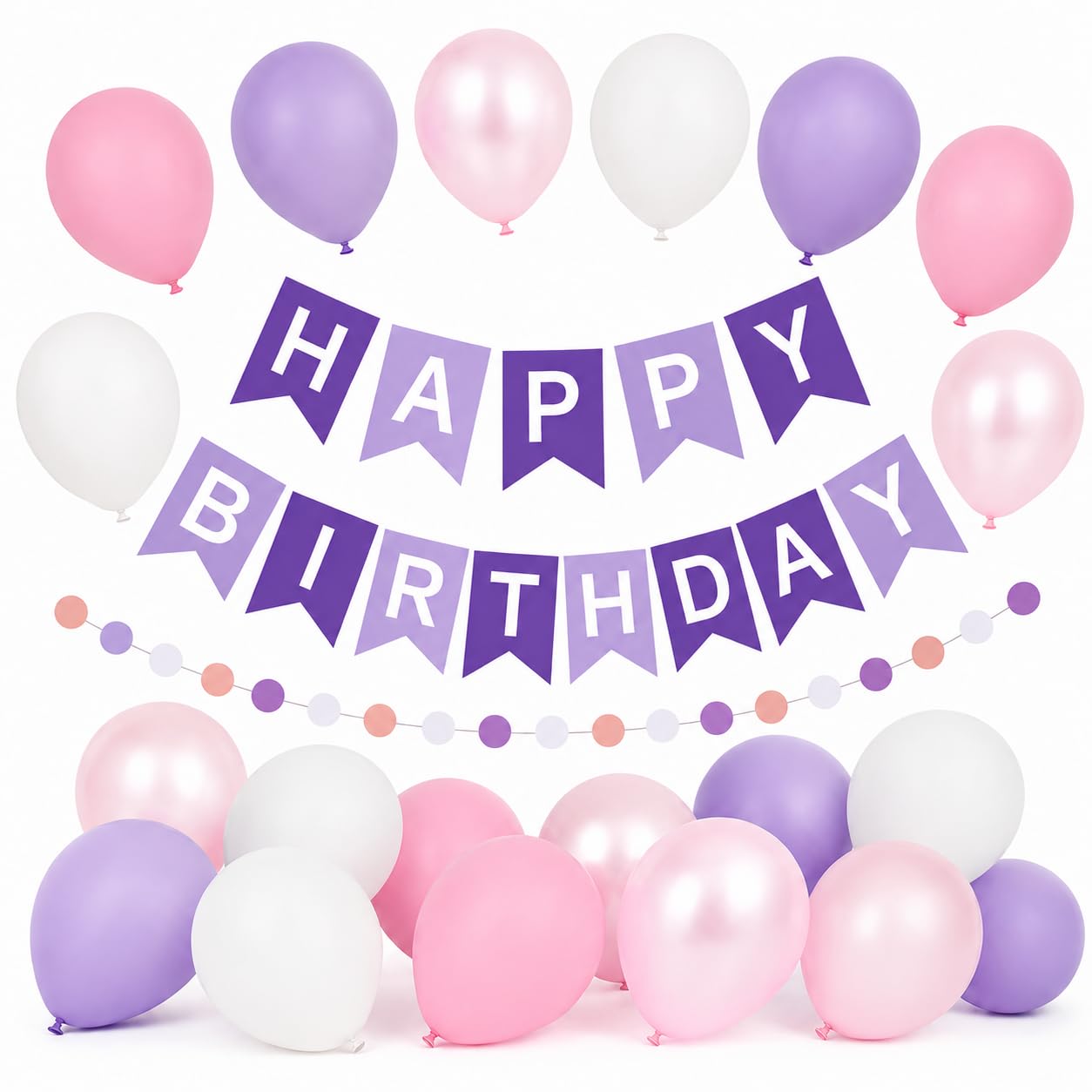 Pink Purple Birthday Decorations Balloon, Happy Birthday Banner Balloon Set