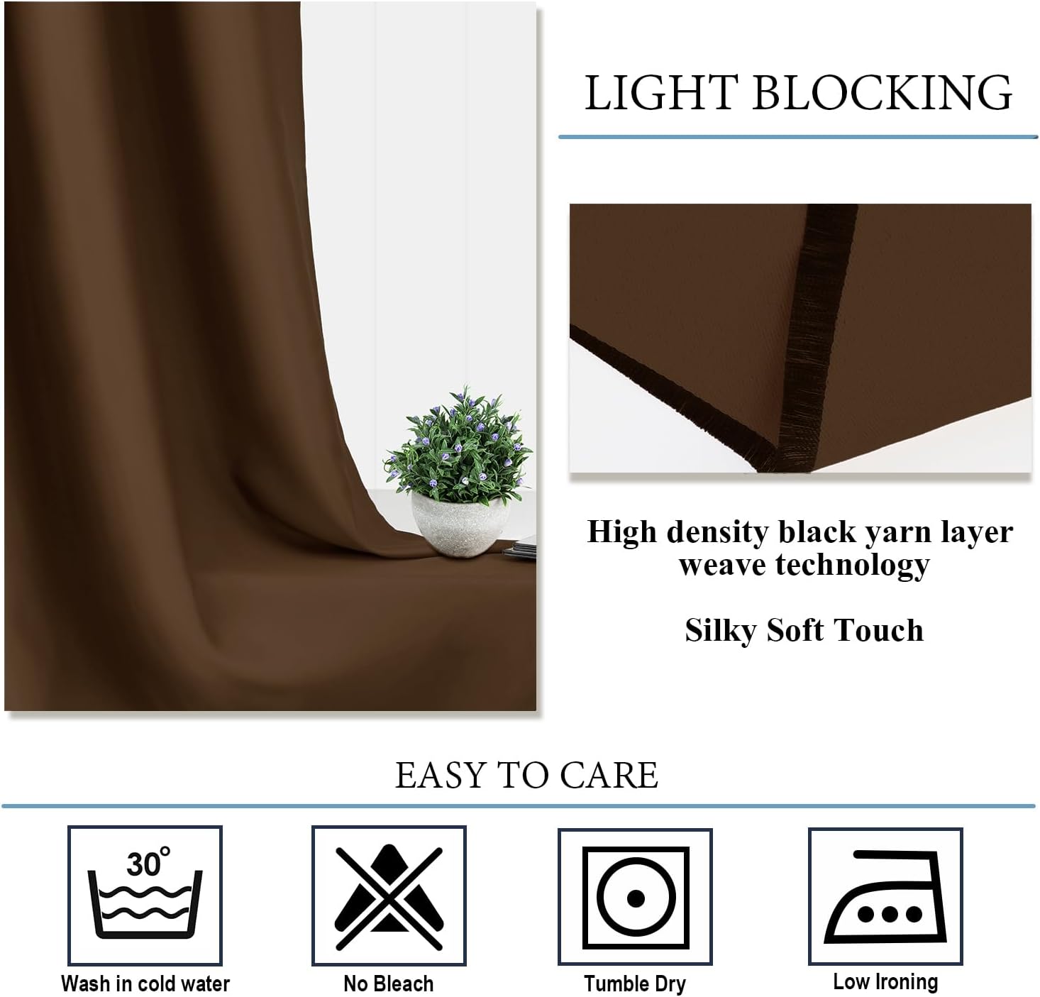 Diraysid Chocolate Brown Blackout Curtains for Bedroom and Living Room Thermal Insulated Room Darkening Curtains Drapes, 66 x 84, 2 Panels