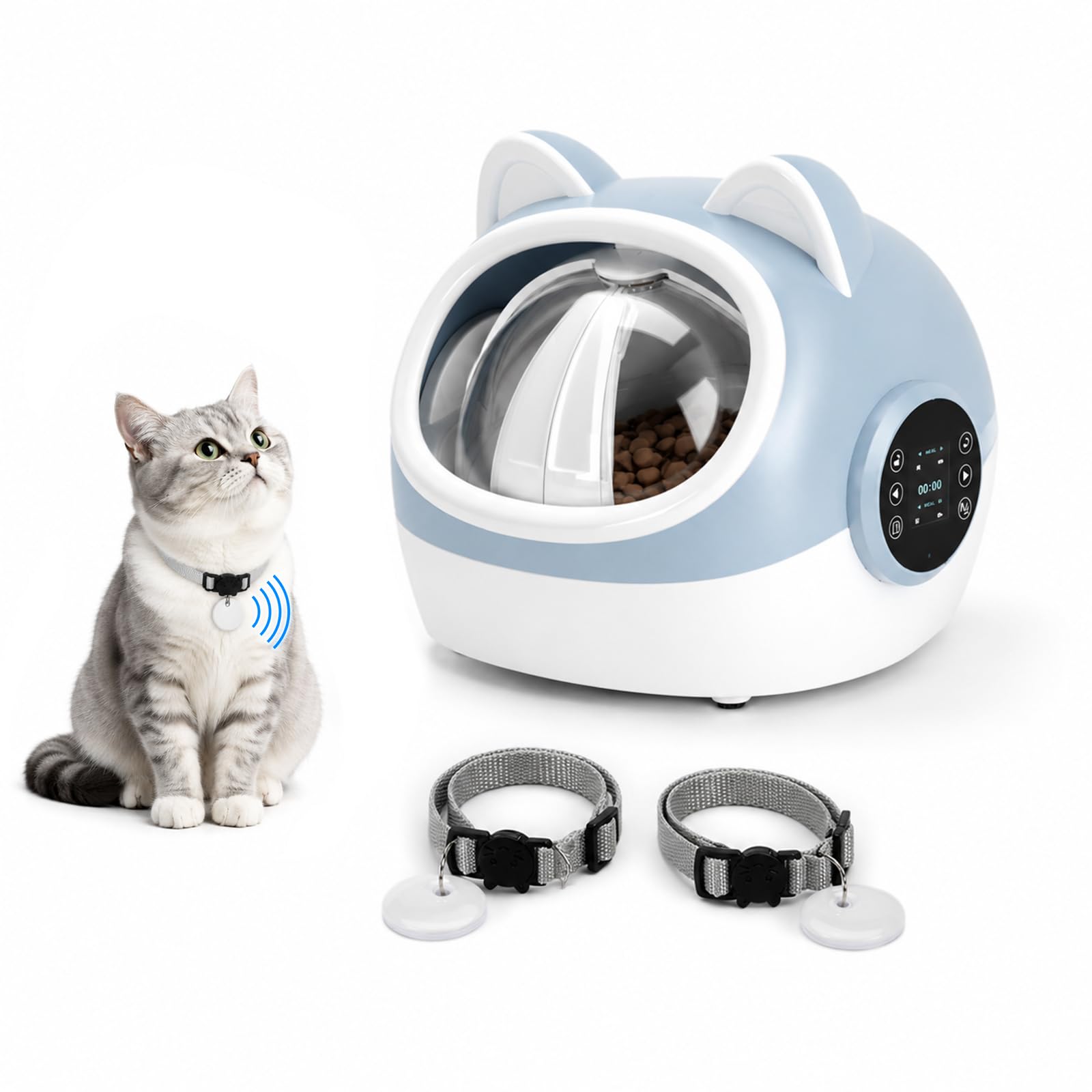 HotSoul Comedero inteligente RFID para mascotas con etiquetas de collar dobles: comedero automático con horarios de alimentación programados, pantalla LCD, grabadora de voz, compatible con alimentos h
