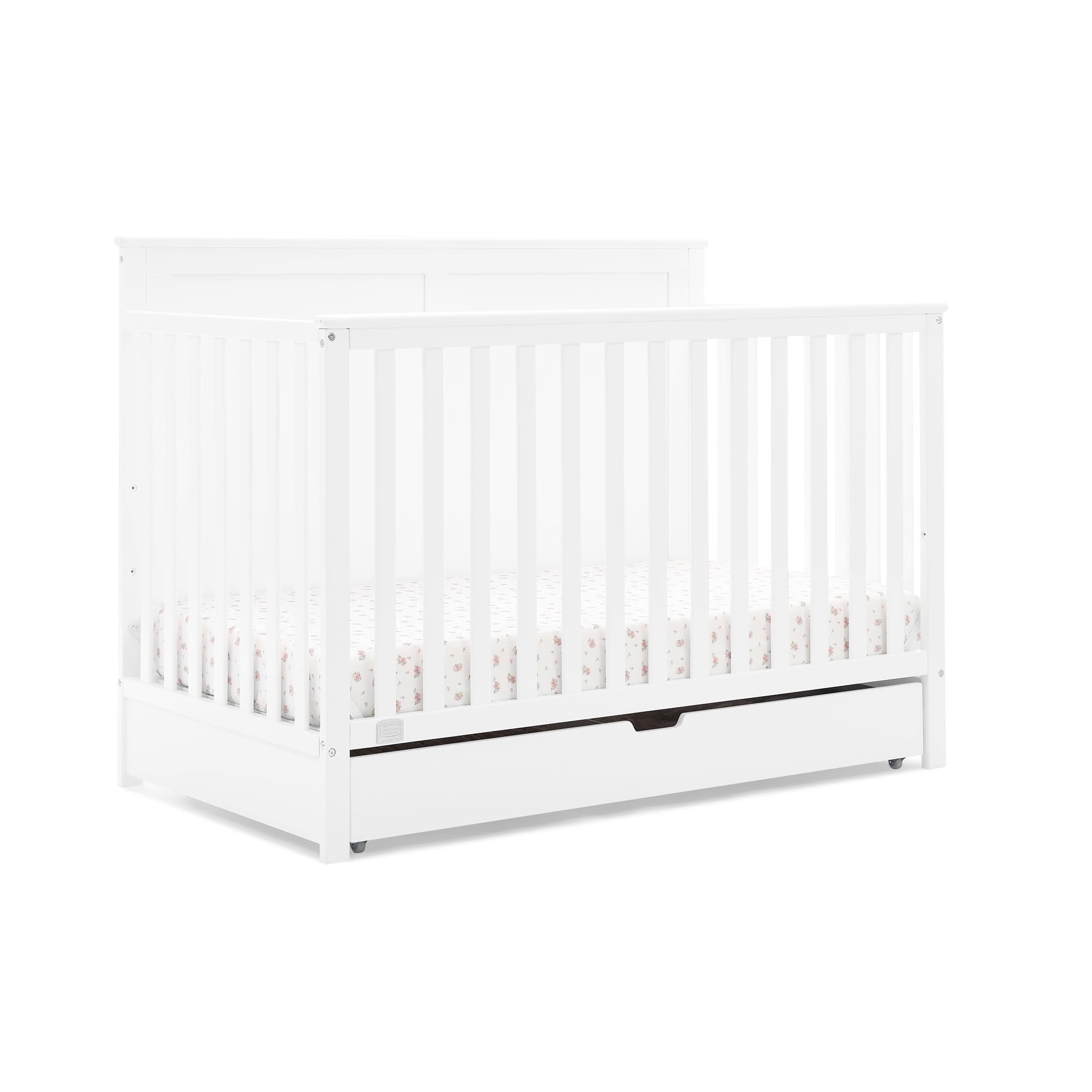 Simmons Kids Logan 6-in-1 Convertible Crib with Underdrawer - Greenguard Gold Certified, Bianca White