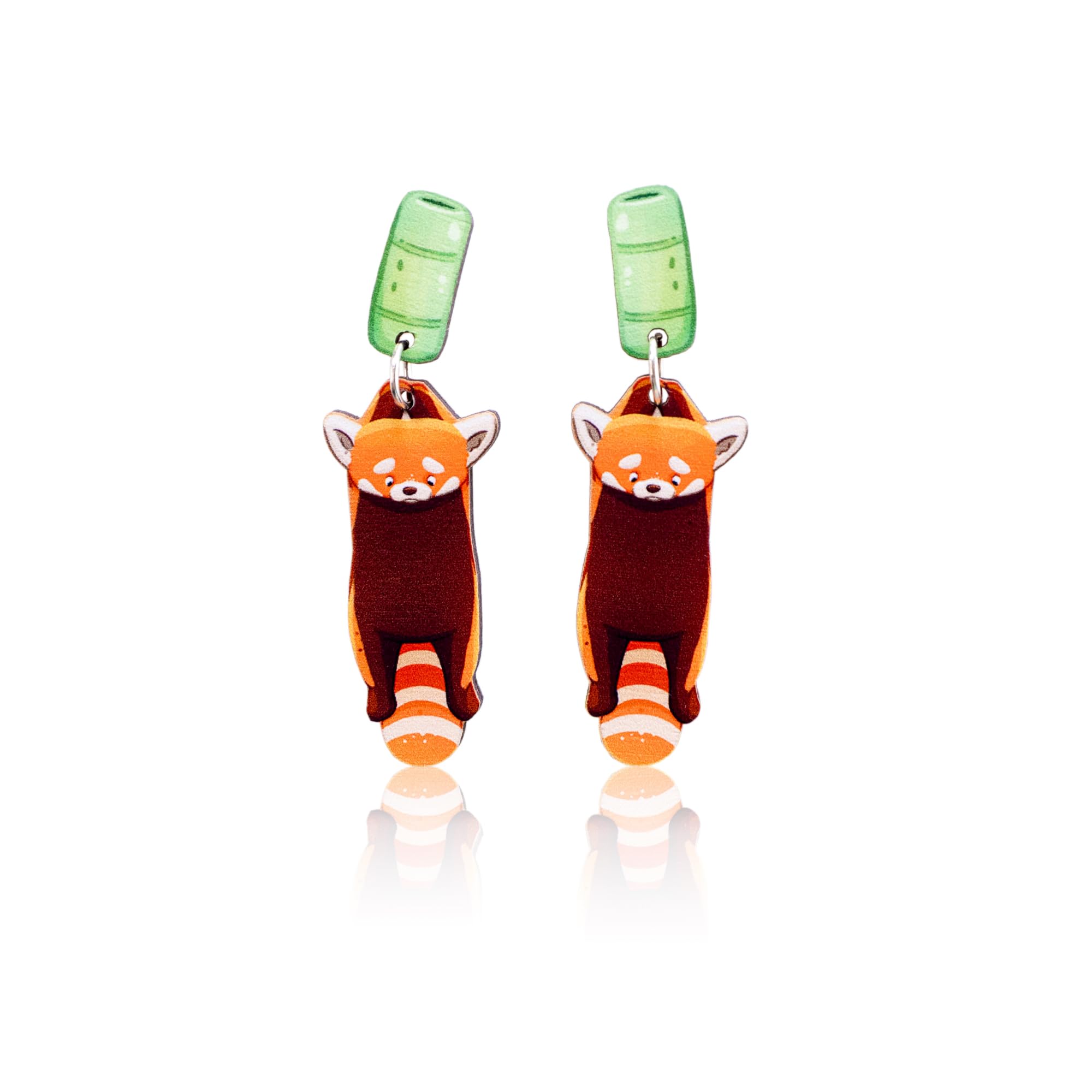 PeachyApricotCute Red Panda Dangle Earrings (Red Panda with Bamboo)