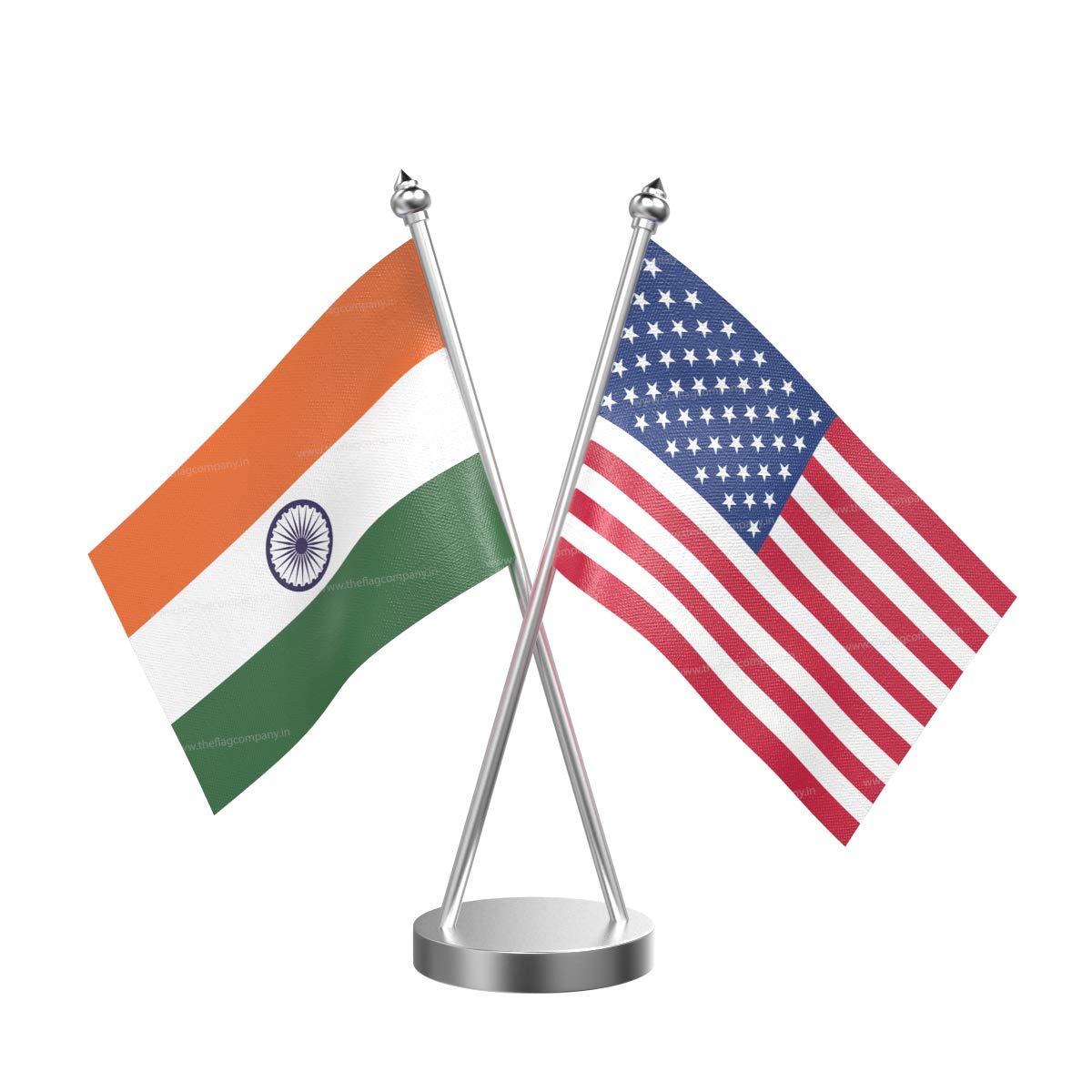 The Flag Company India & USA Cross Desk Flag with Stainless Steel Pole & Base | 4 x 6 Inch Double National Flags | 10-Inch Pole Height | Premium Table Flag Stand for Office, Conference & International Business Meetings