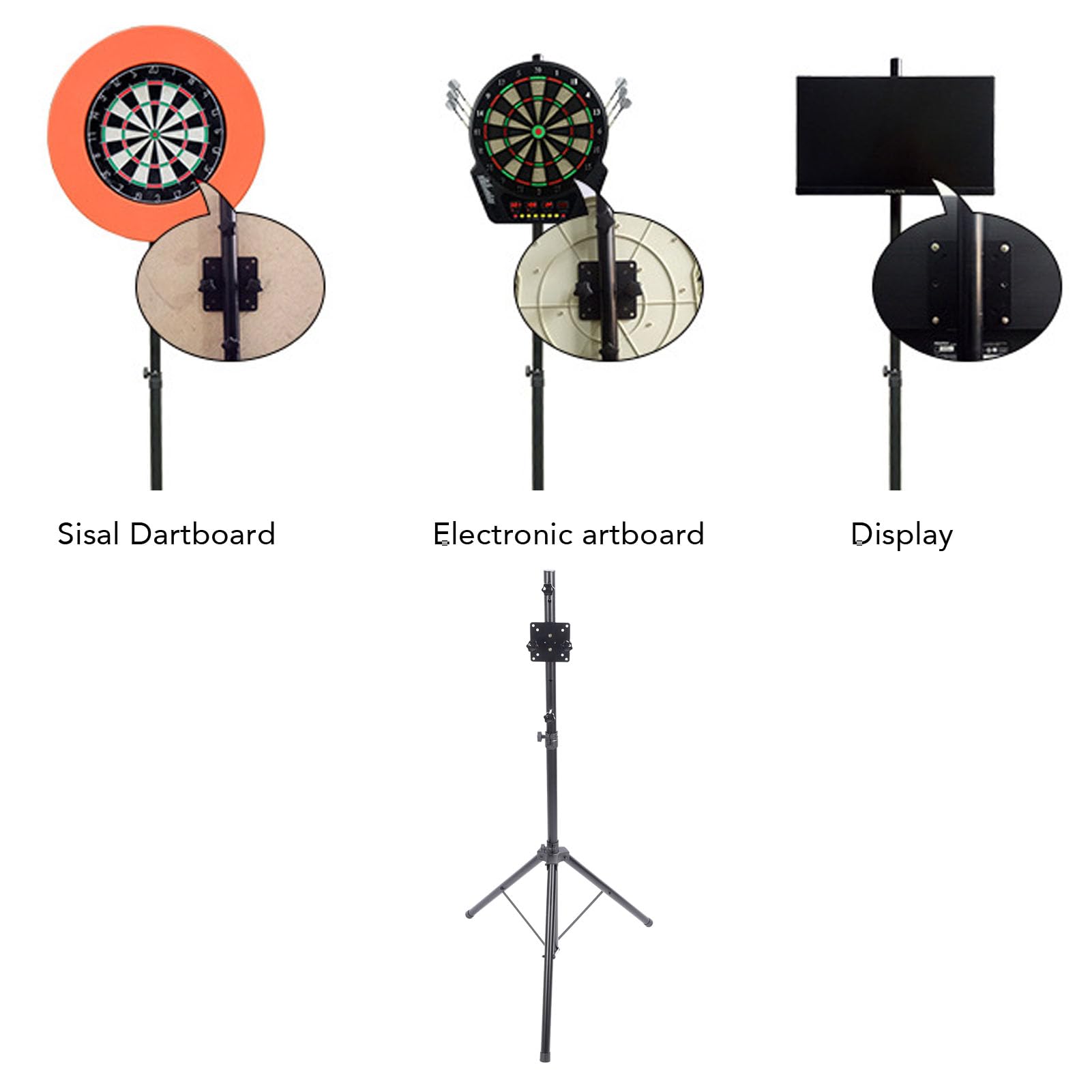 Supporto per Bersaglio per Freccette, Altezza Regolabile Fino a 200 Cm Treppiede Pieghevole Portatile in Metallo Resistente con Hardware di Montaggio Incluso per Uso Interno Ed Esterno
