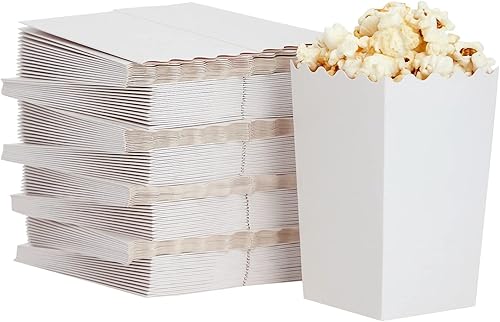 Miniatura 8 de Paquete de 100 cajas blancas de palomitas de maíz para fiestas, recipientes de papel a granel para decoraciones nocturnas de películas (3.3 x 5.5 x